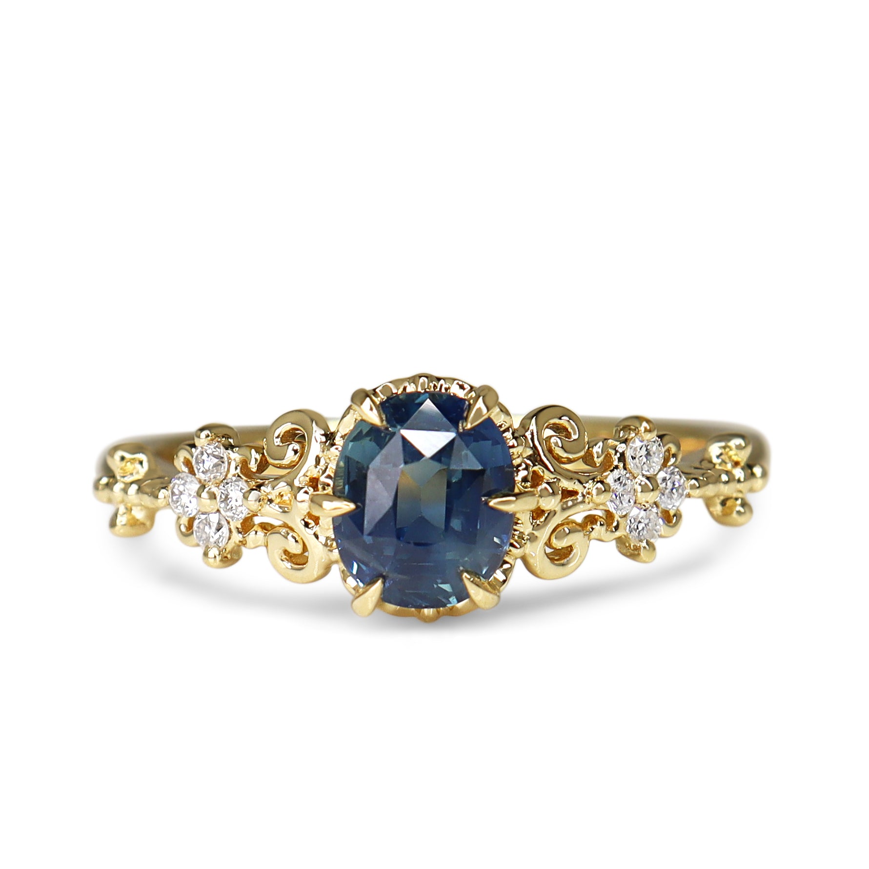 18ct Yellow Gold Sapphire and Diamond Vintage Style Ring