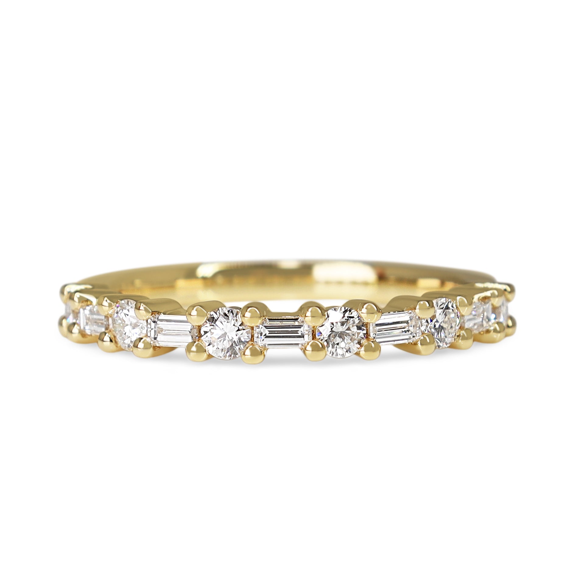 18ct Yellow Gold Baguette and Brilliant Cut Diamond Band Ring