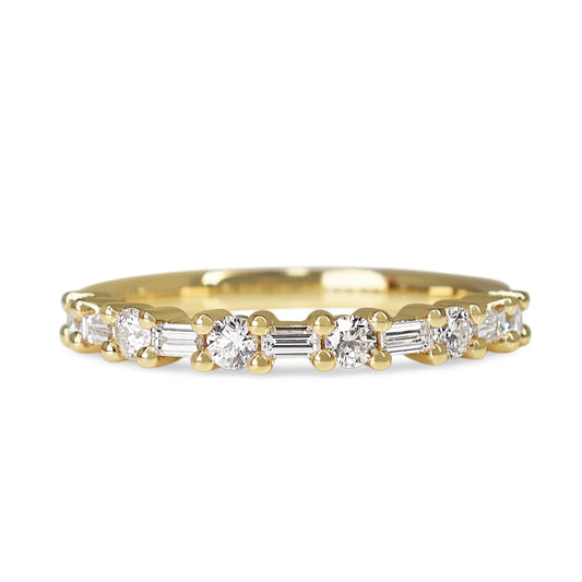 18ct Yellow Gold Baguette and Brilliant Cut Diamond Band Ring