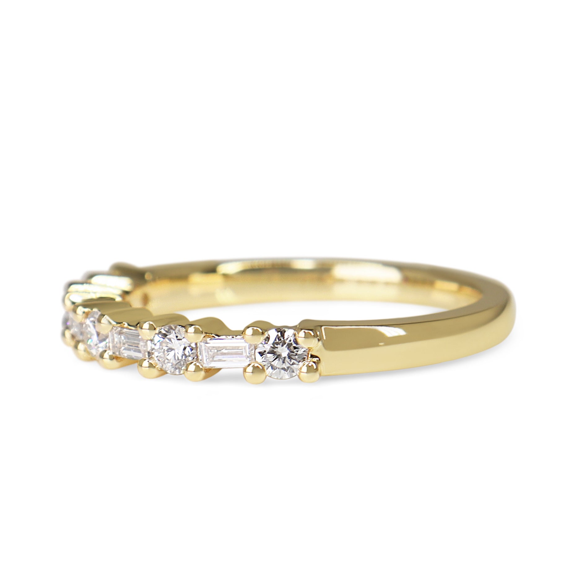 18ct Yellow Gold Baguette and Brilliant Cut Diamond Band Ring