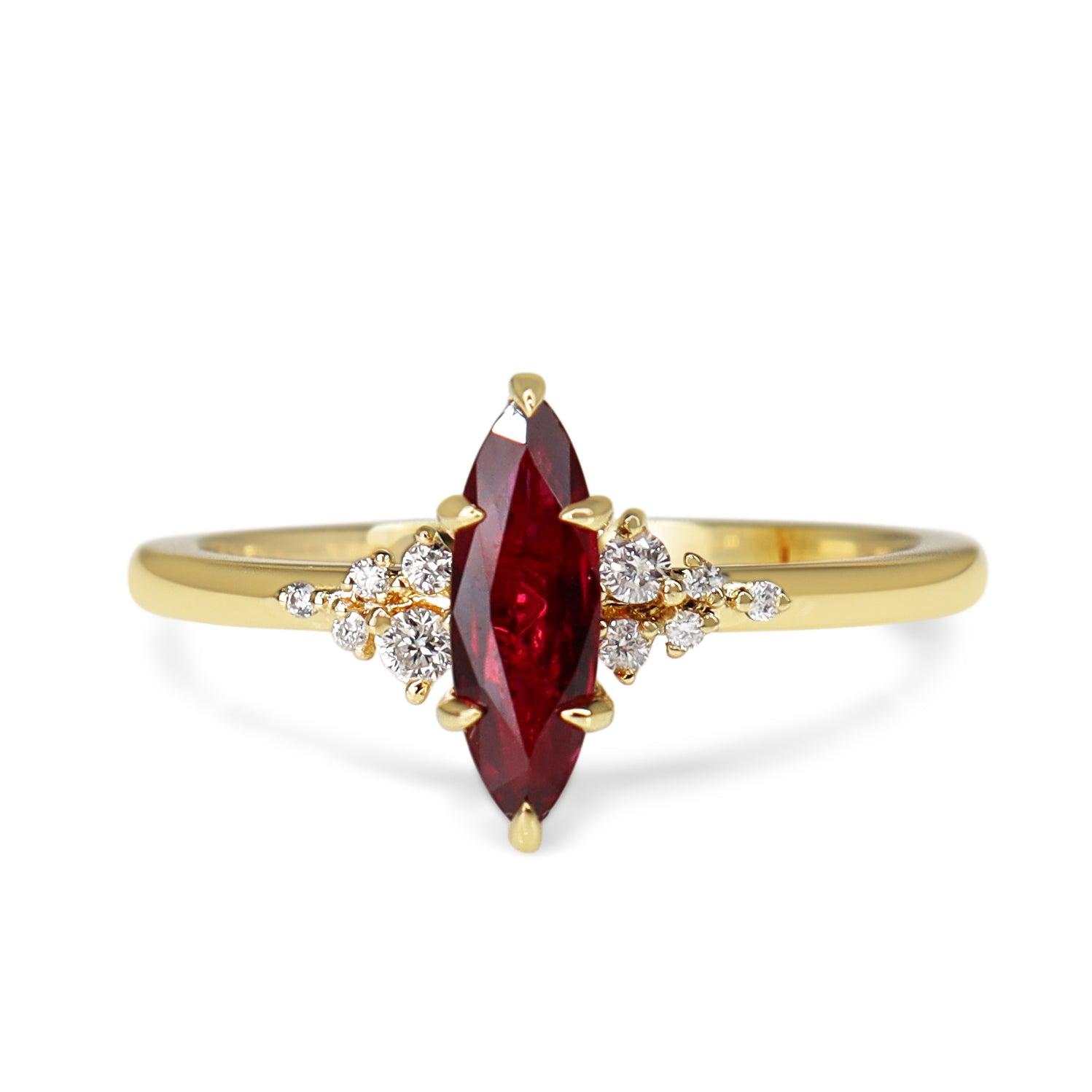 18ct Yellow Gold Marquise Ruby and Diamond Ring
