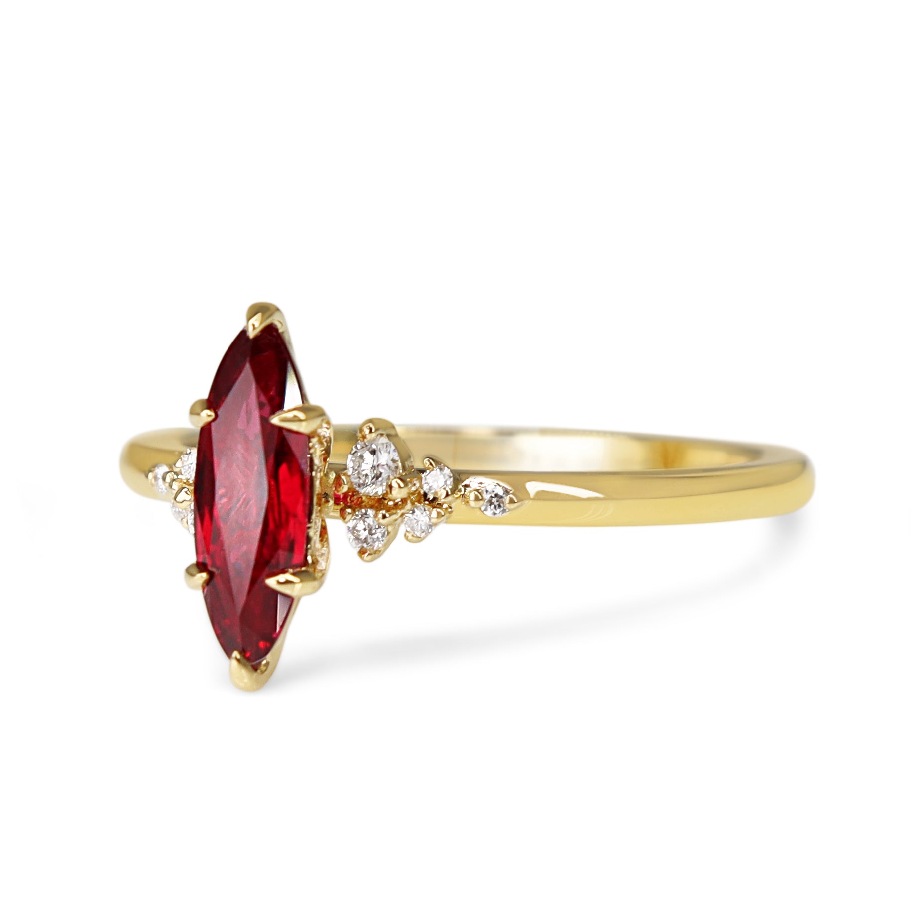18ct Yellow Gold Marquise Ruby and Diamond Ring