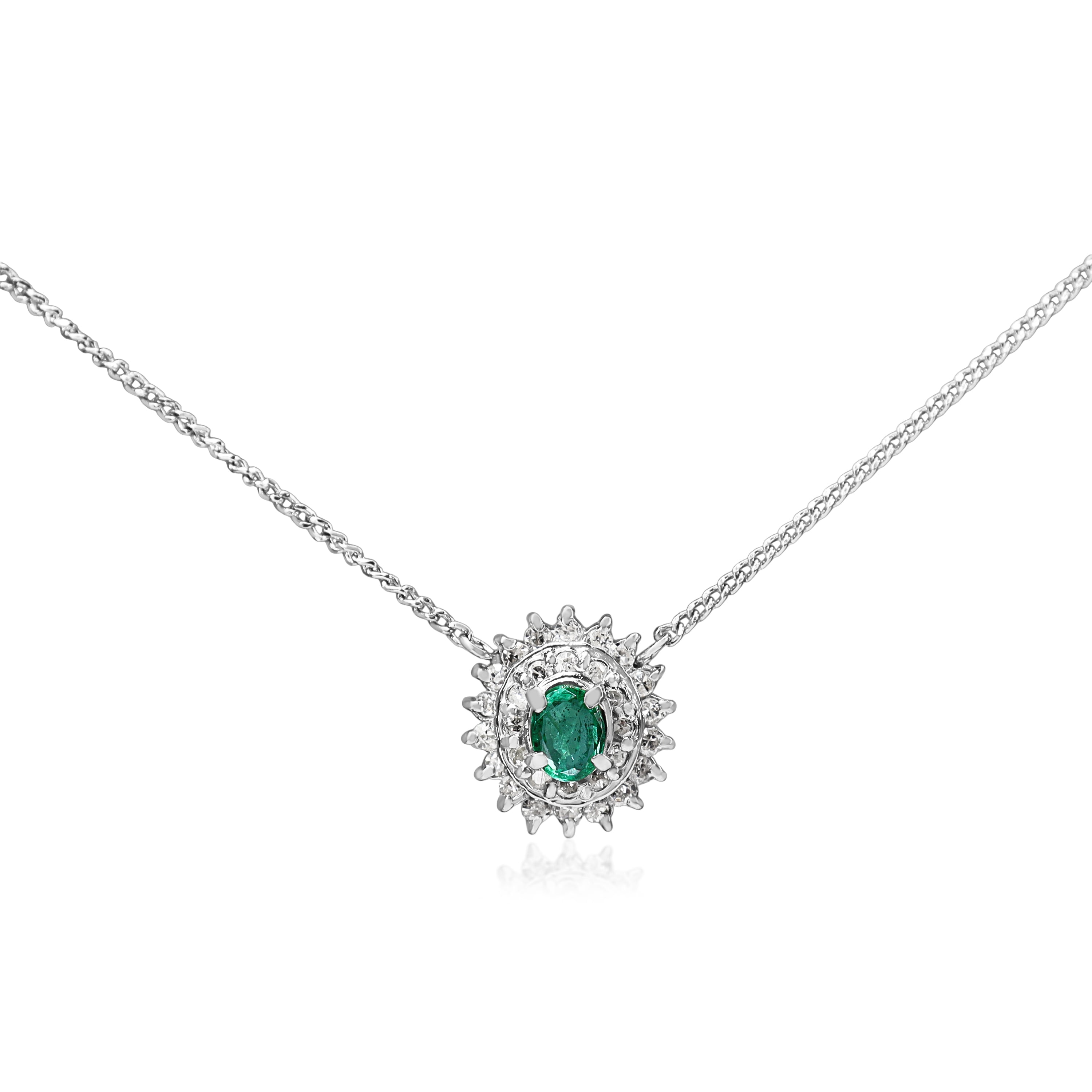 Platinum Emerald and Diamond Double Halo Necklace