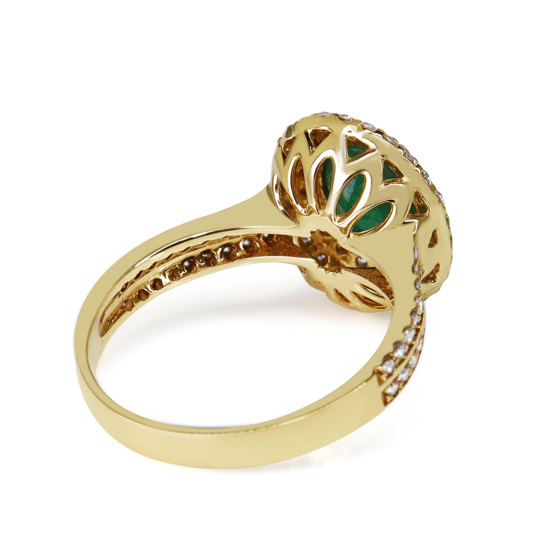 18ct Yellow Gold Emerald and Double Diamond Halo Ring