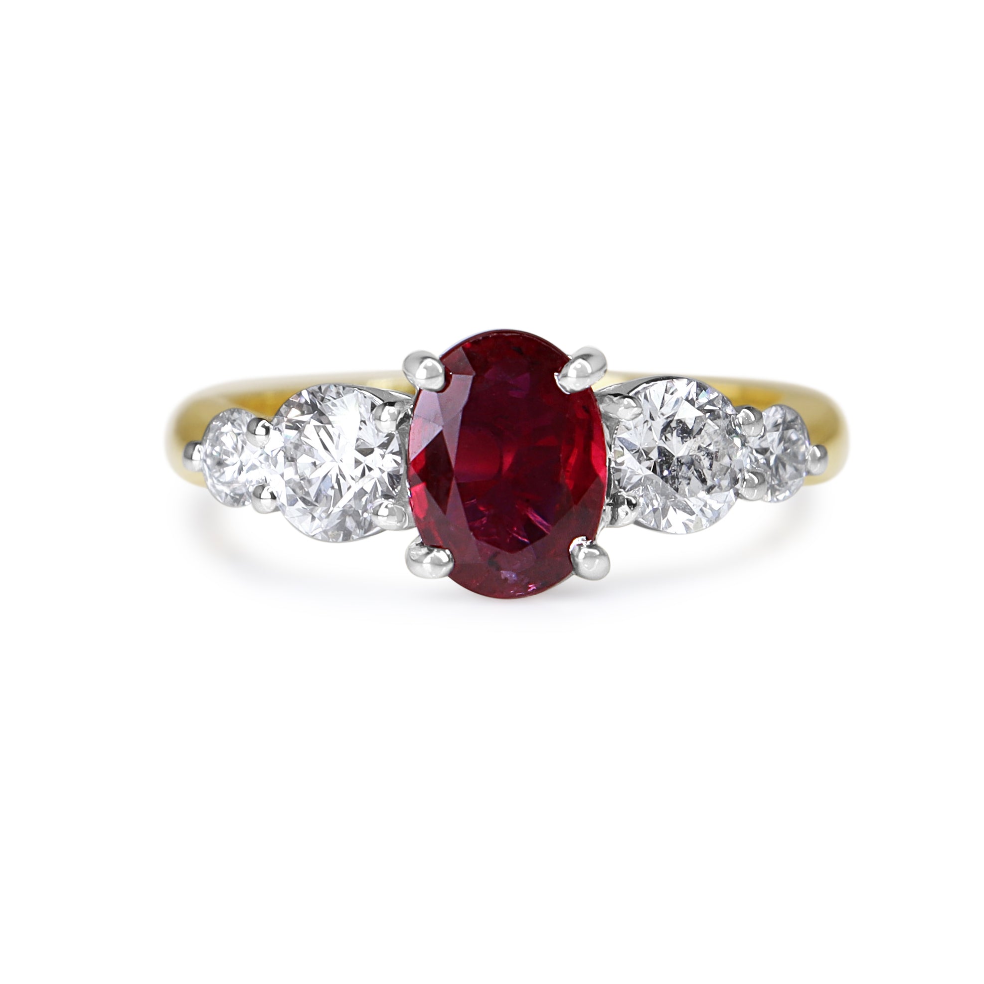 18ct Yellow and White Gold Ruby and Diamond 5 Stone Ring
