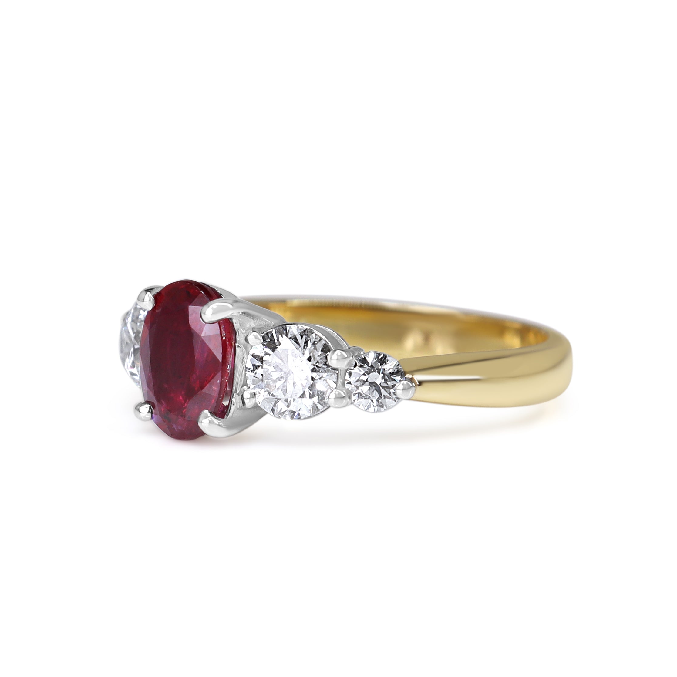 18ct Yellow and White Gold Ruby and Diamond 5 Stone Ring