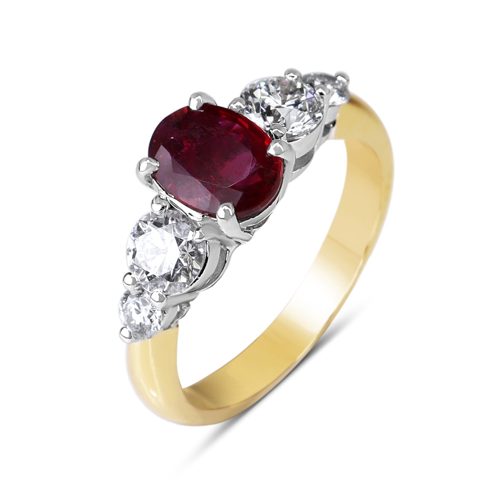 18ct Yellow and White Gold Ruby and Diamond 5 Stone Ring