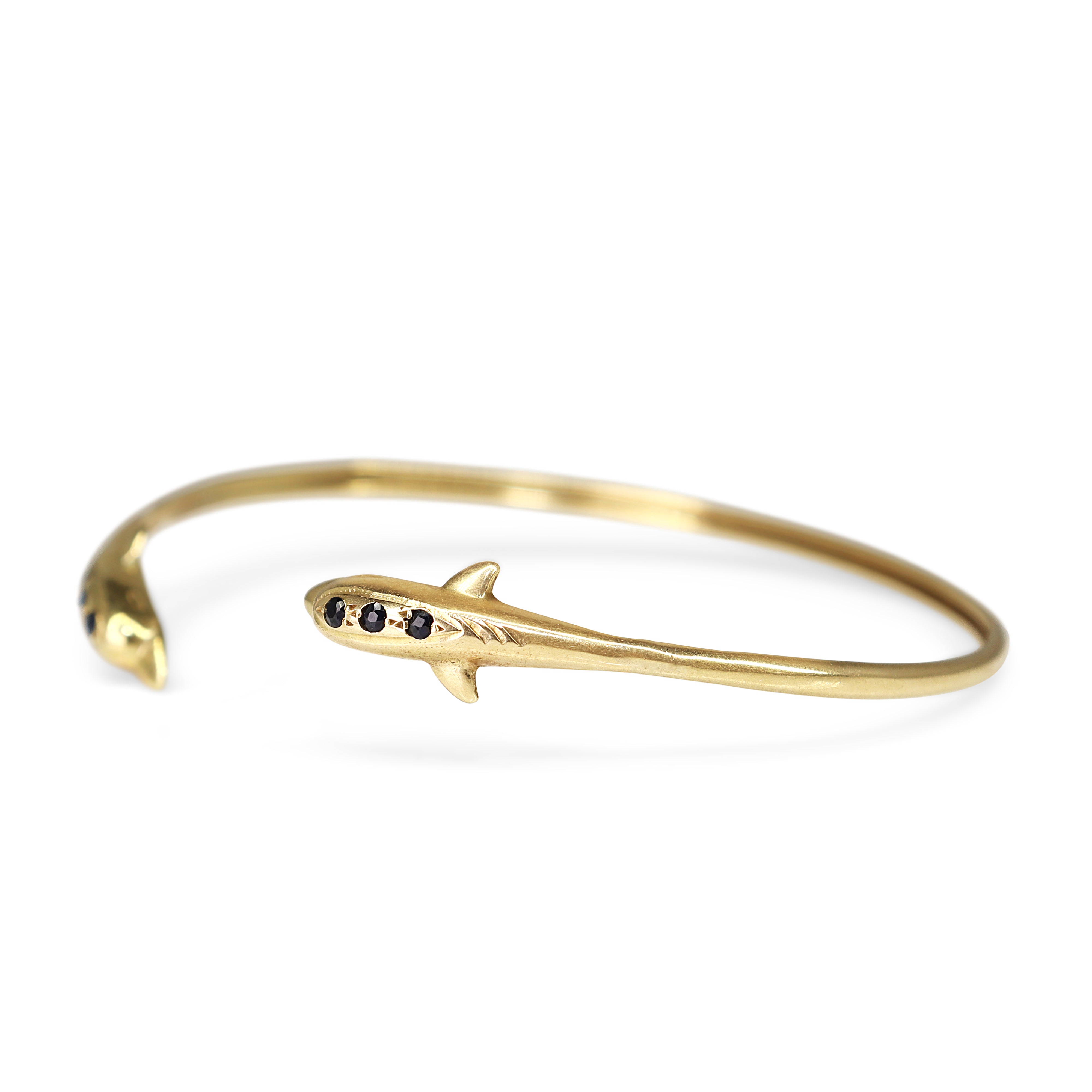 14ct Yellow Gold Sapphire Dolphin Cuff Bangle