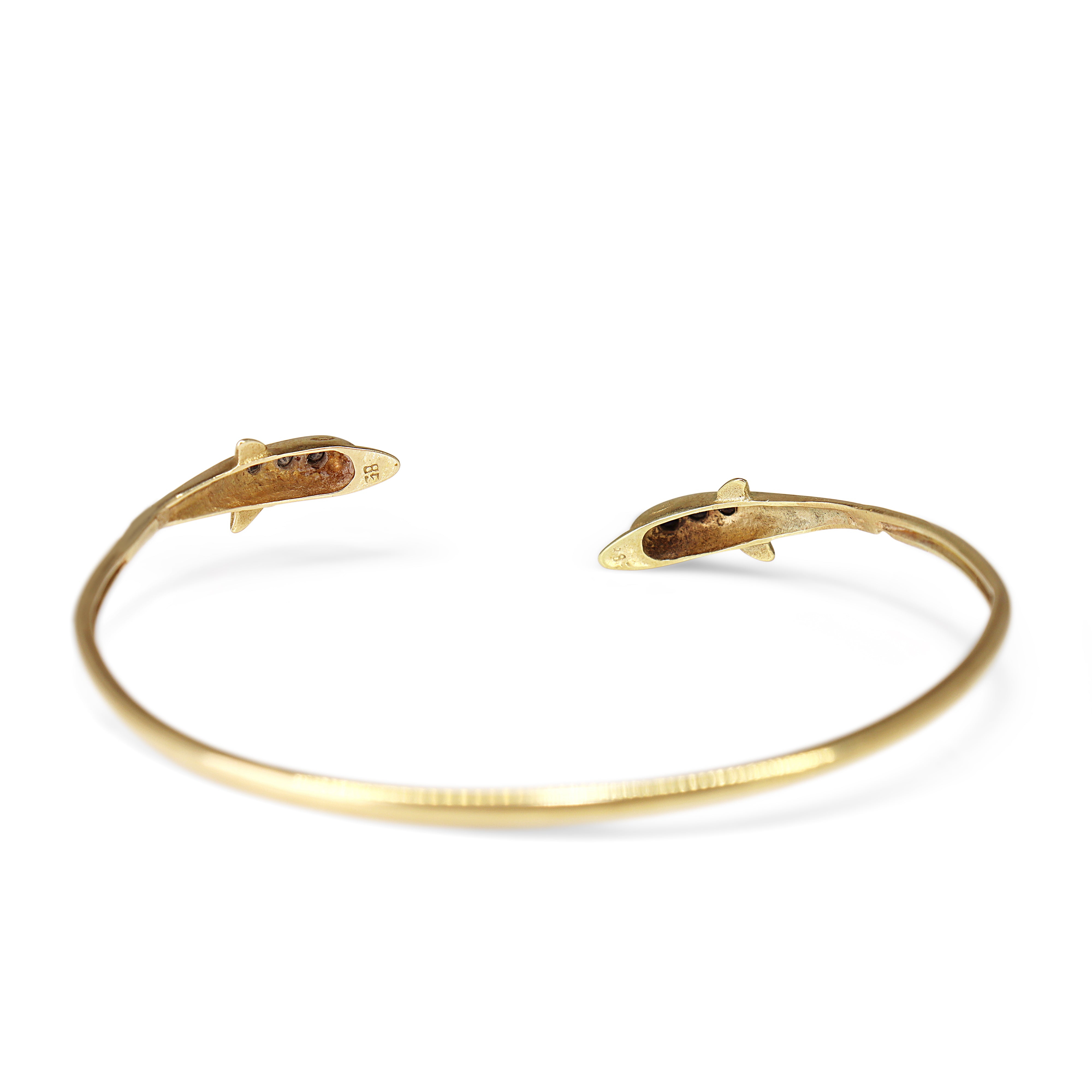 14ct Yellow Gold Sapphire Dolphin Cuff Bangle