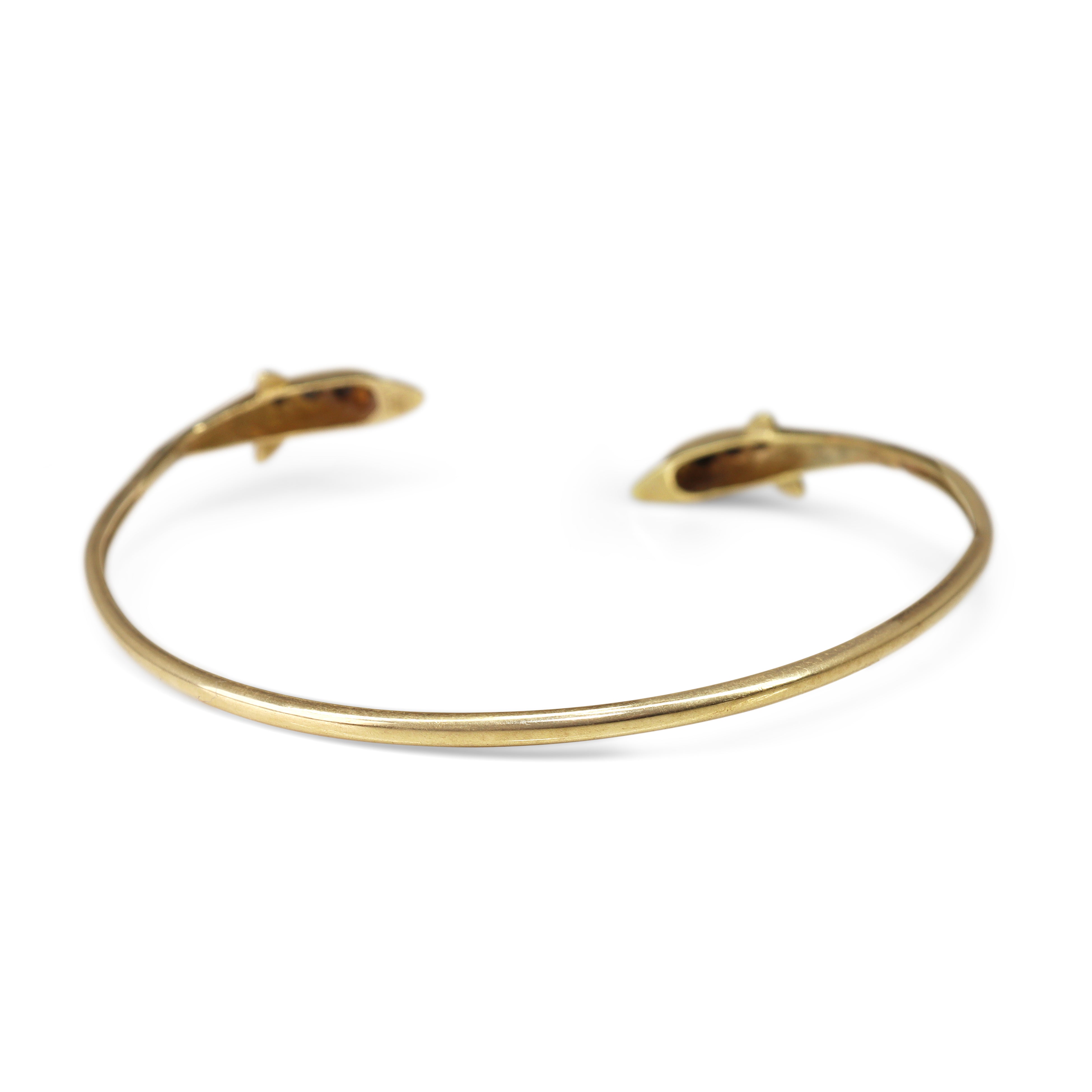 14ct Yellow Gold Sapphire Dolphin Cuff Bangle