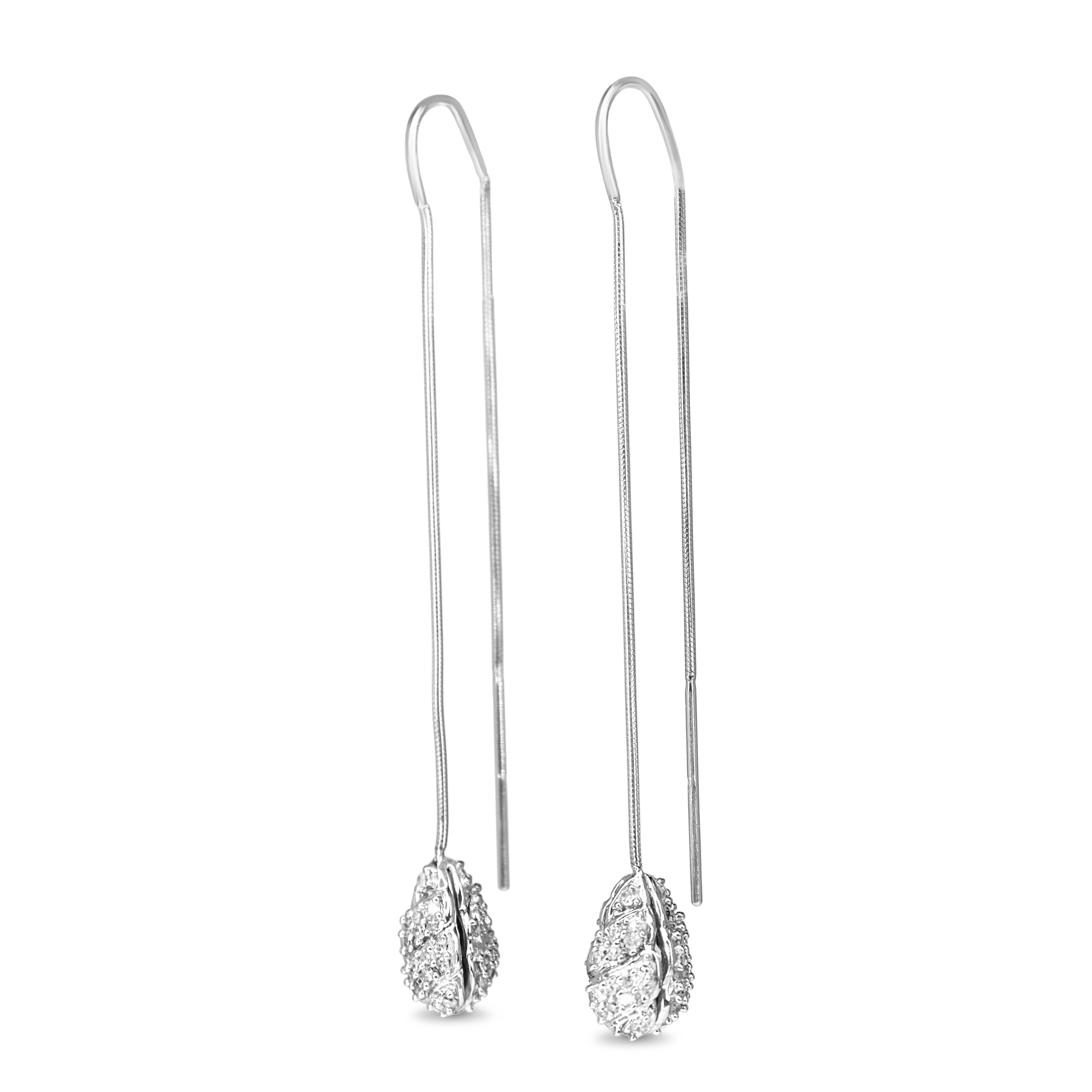 10ct White Gold Diamond Drop Pavé Style Earrings