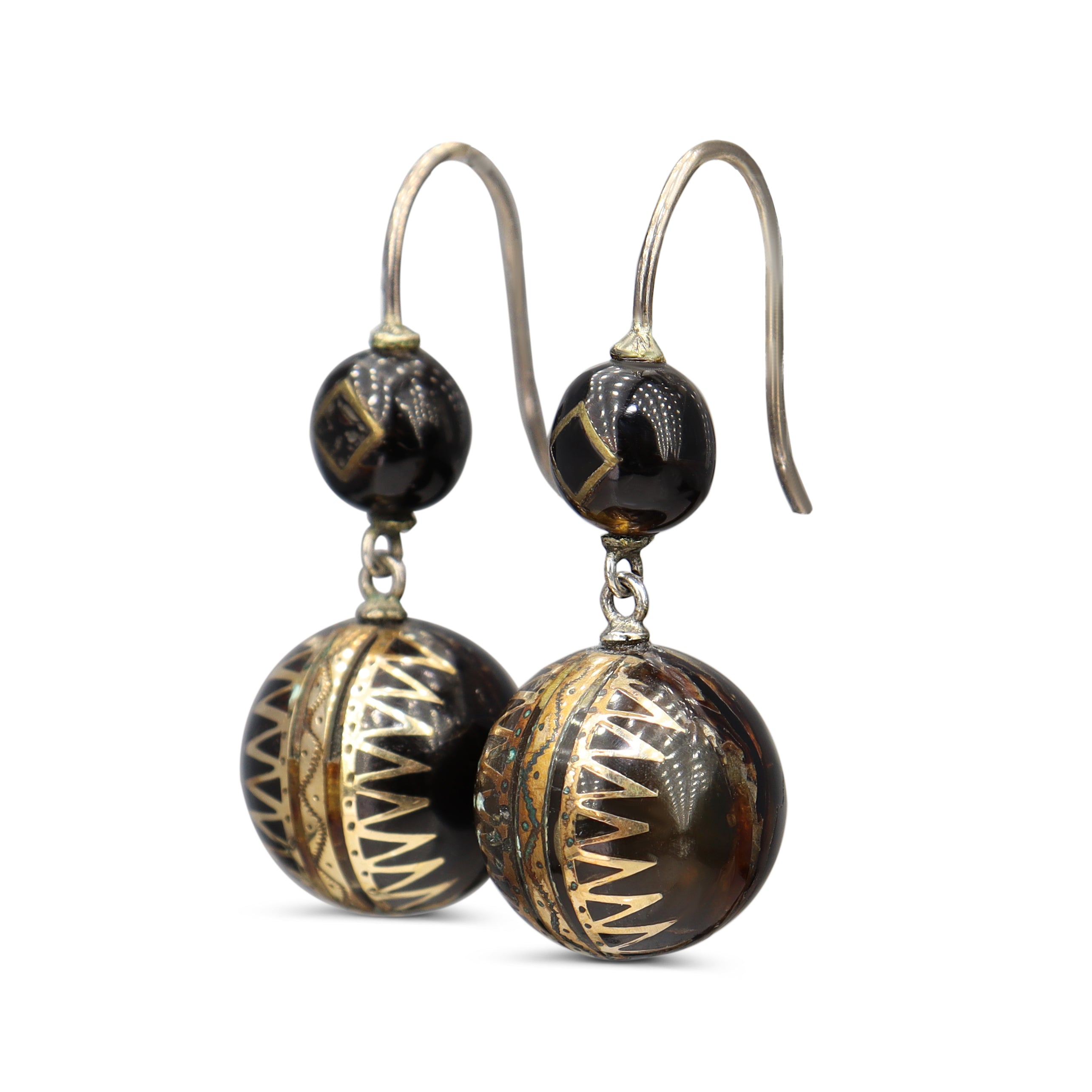 9ct Yellow Gold and Silver Piqué Antique Earrings