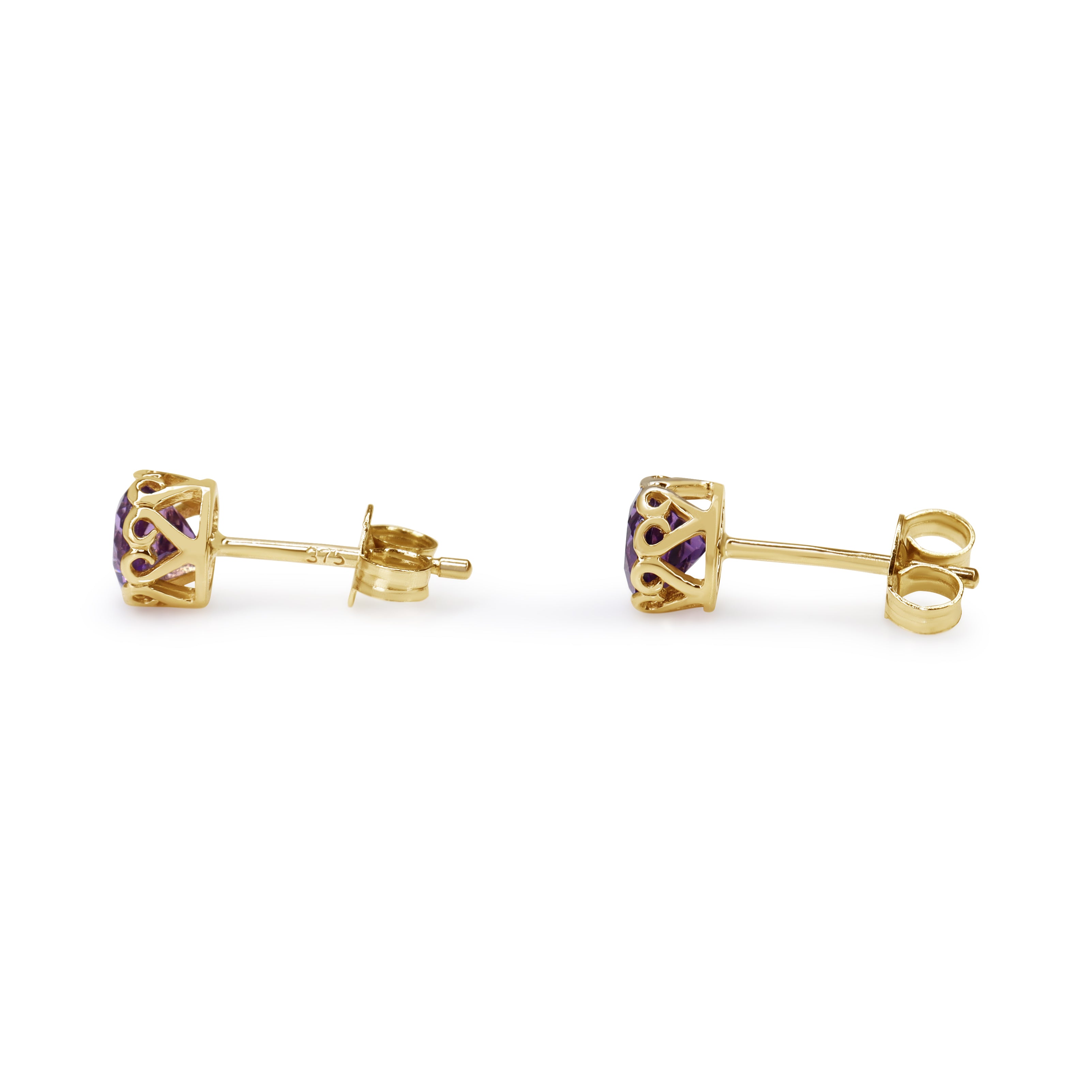 9ct Yellow Gold Filigree Amethyst Stud Earrings