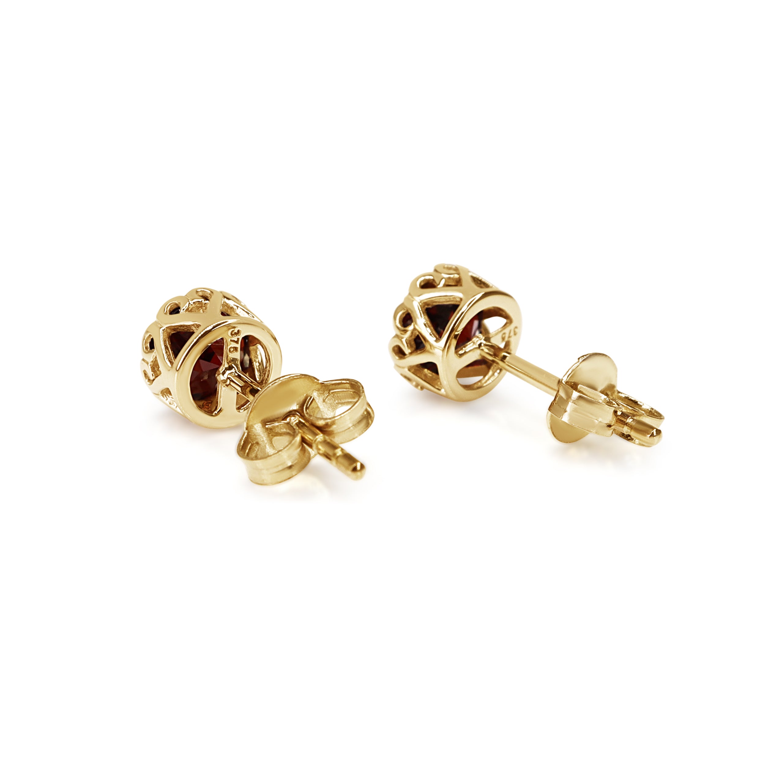9ct Yellow Gold Filigree Garnet Stud Earrings