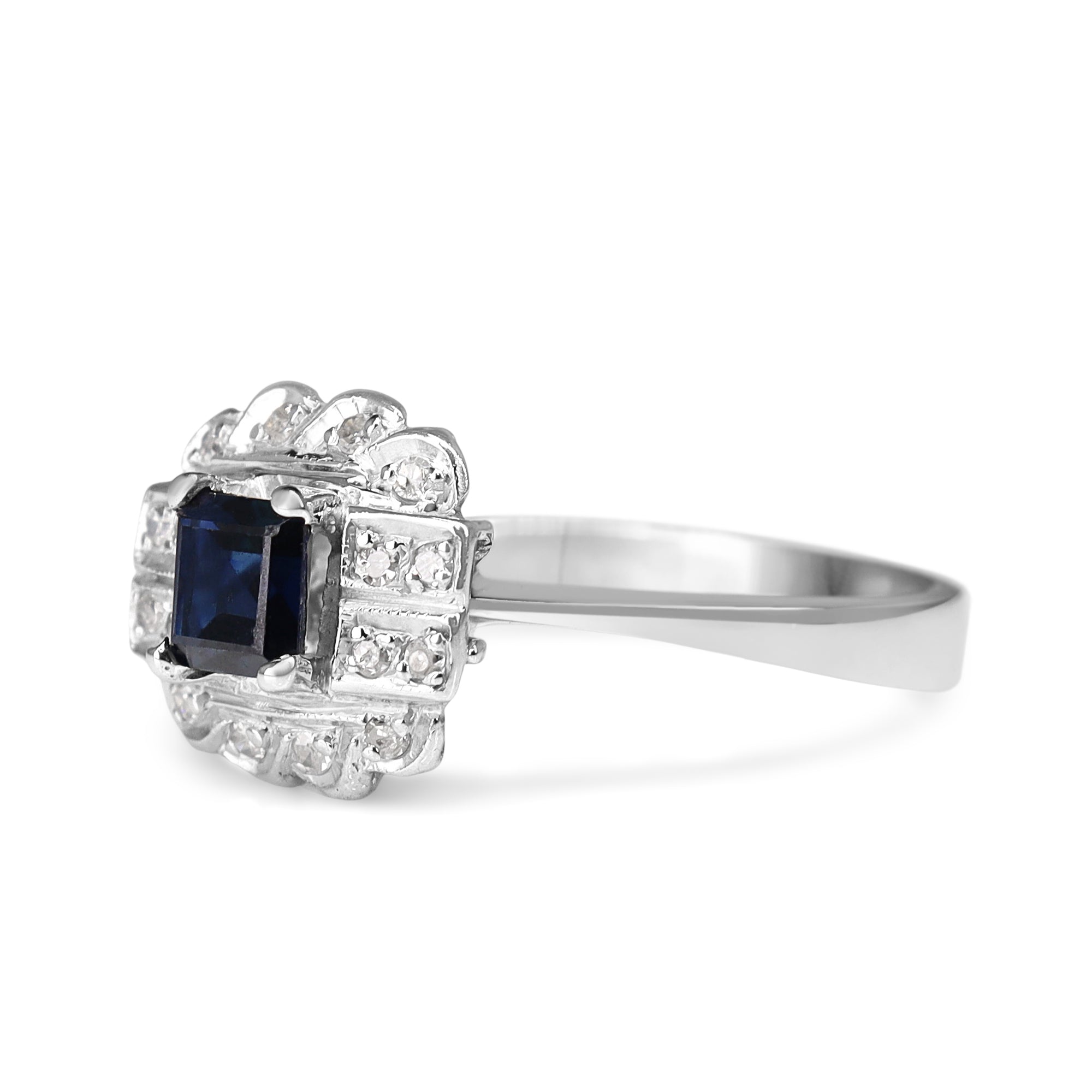 Palladium Sapphire and Diamond Vintage Ring