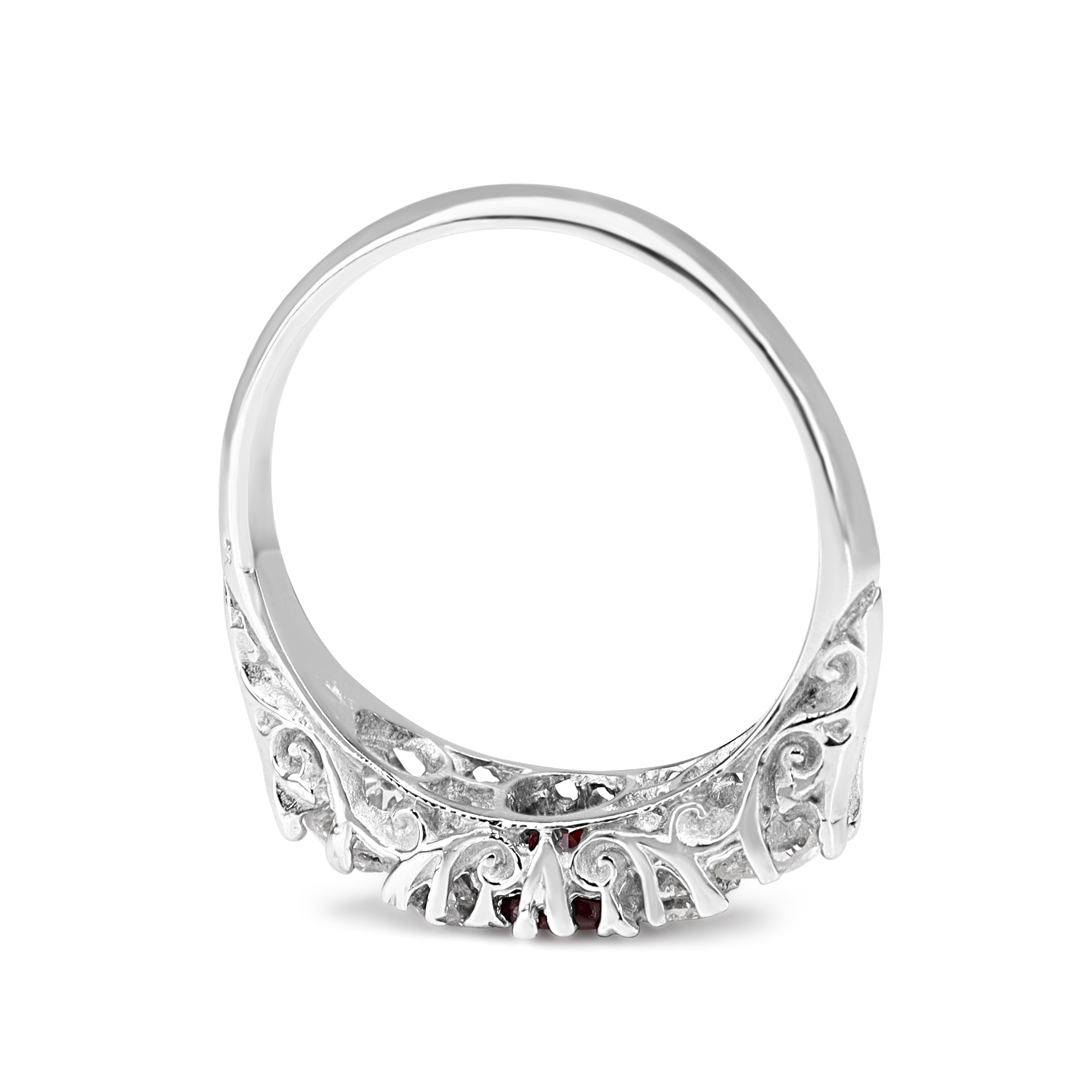 18ct White Gold Ruby and Old Cut Diamond Victorian Style Ring