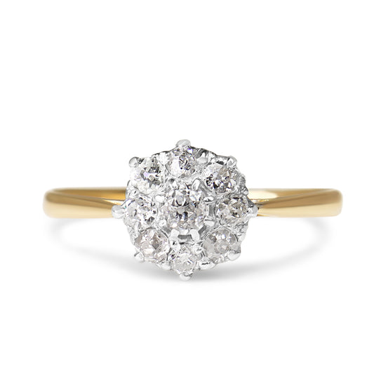 18ct Yellow Gold and Platinum Antique Old Cut Diamond Cluster Ring