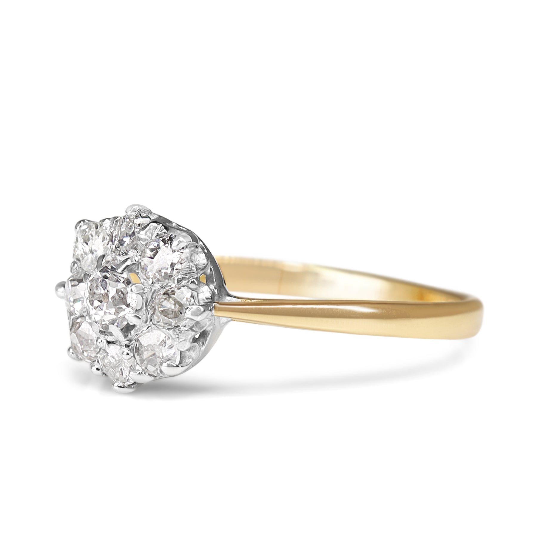 18ct Yellow Gold and Platinum Antique Old Cut Diamond Cluster Ring