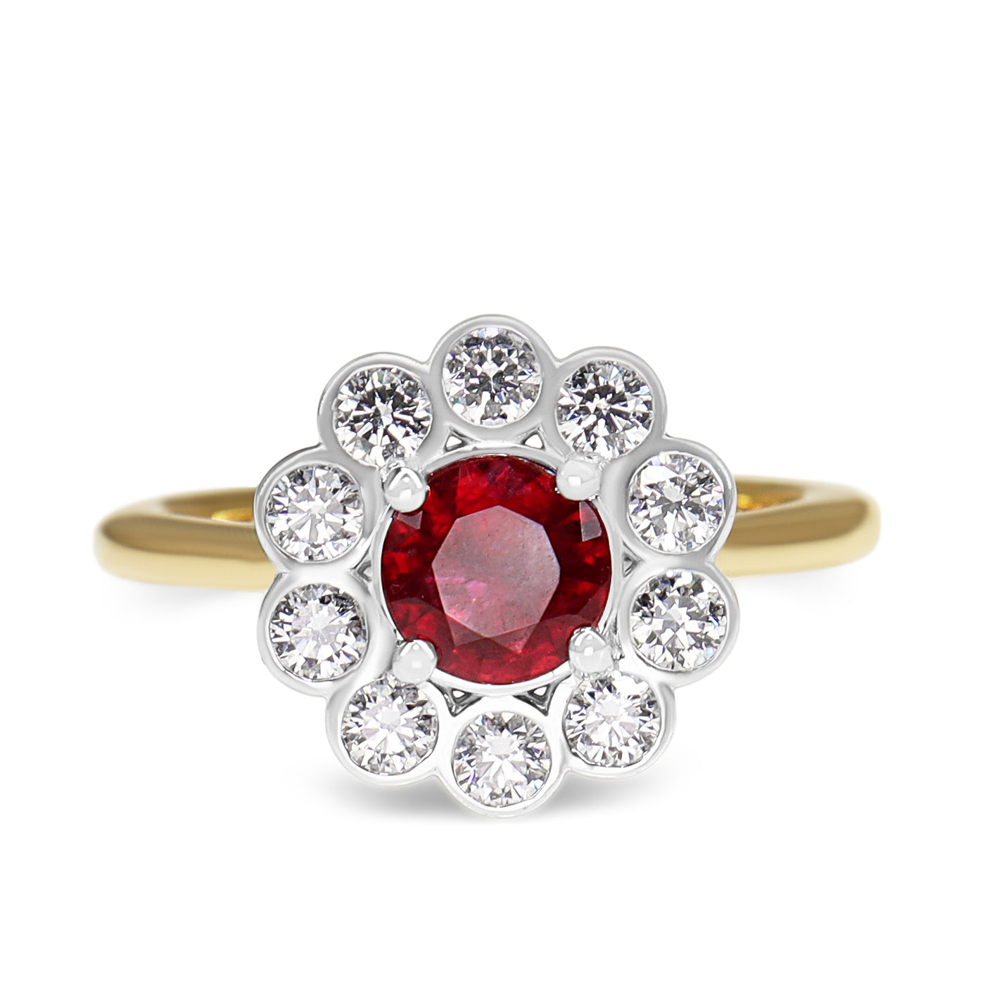 18ct Yellow and White Gold Ruby and Diamond Daisy Ring
