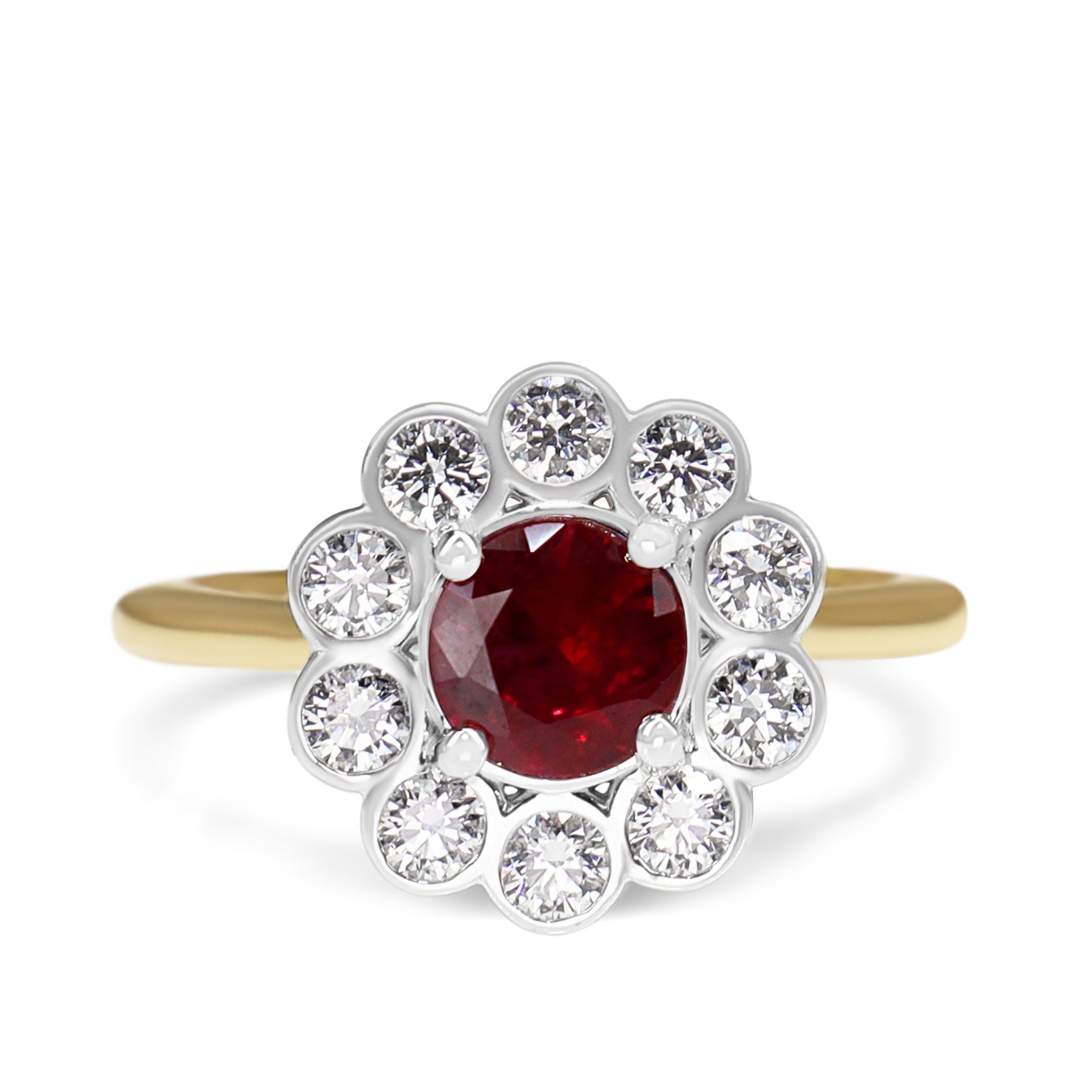 18ct Yellow and White Gold Ruby and Diamond Daisy Ring