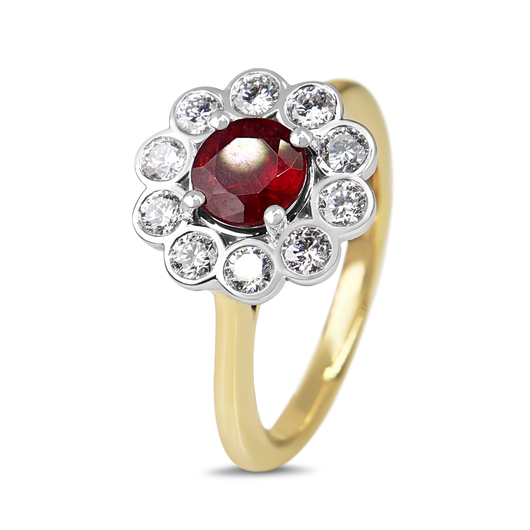 18ct Yellow and White Gold Ruby and Diamond Daisy Ring