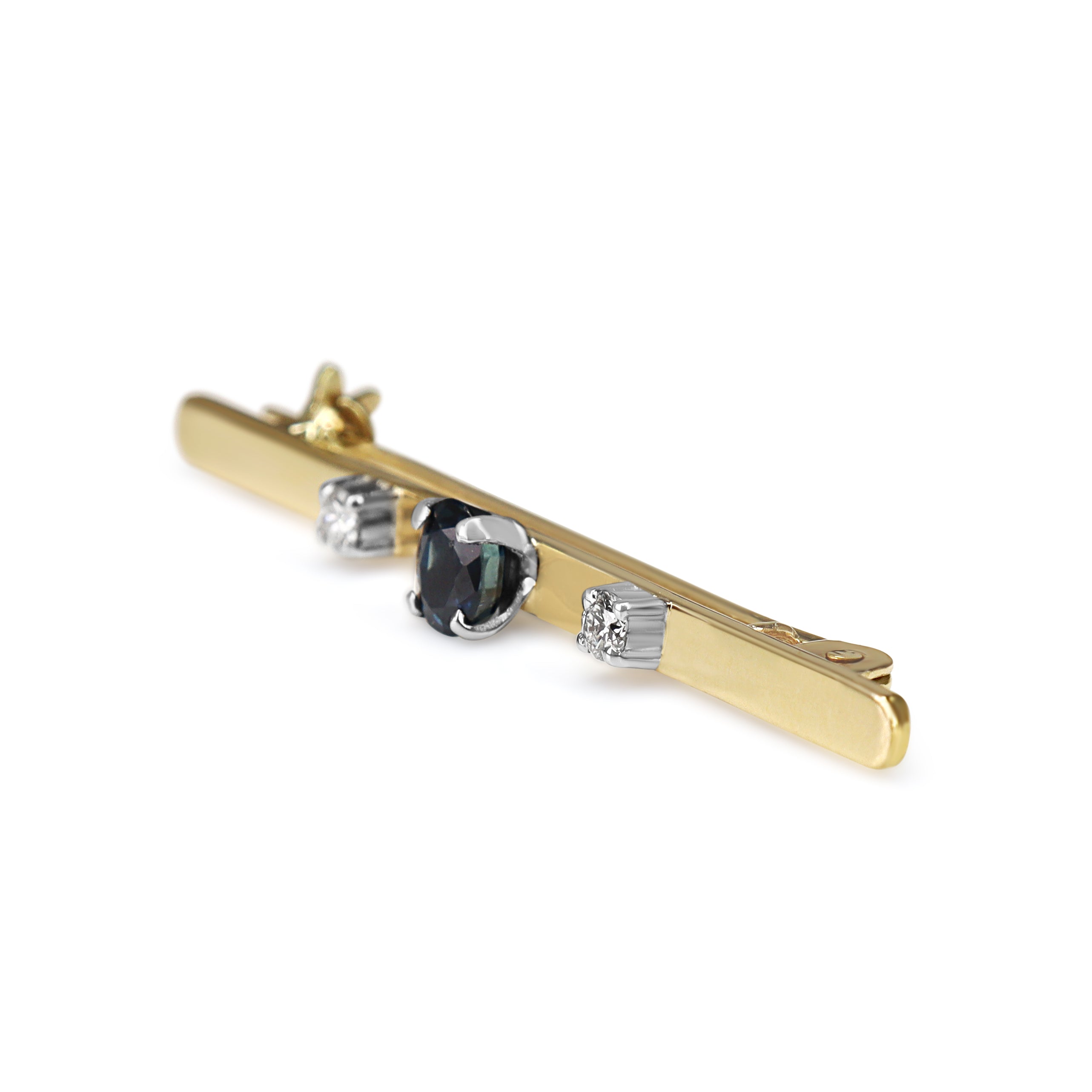 18ct Yellow and White Gold Sapphire and Diamond Bar Brooch