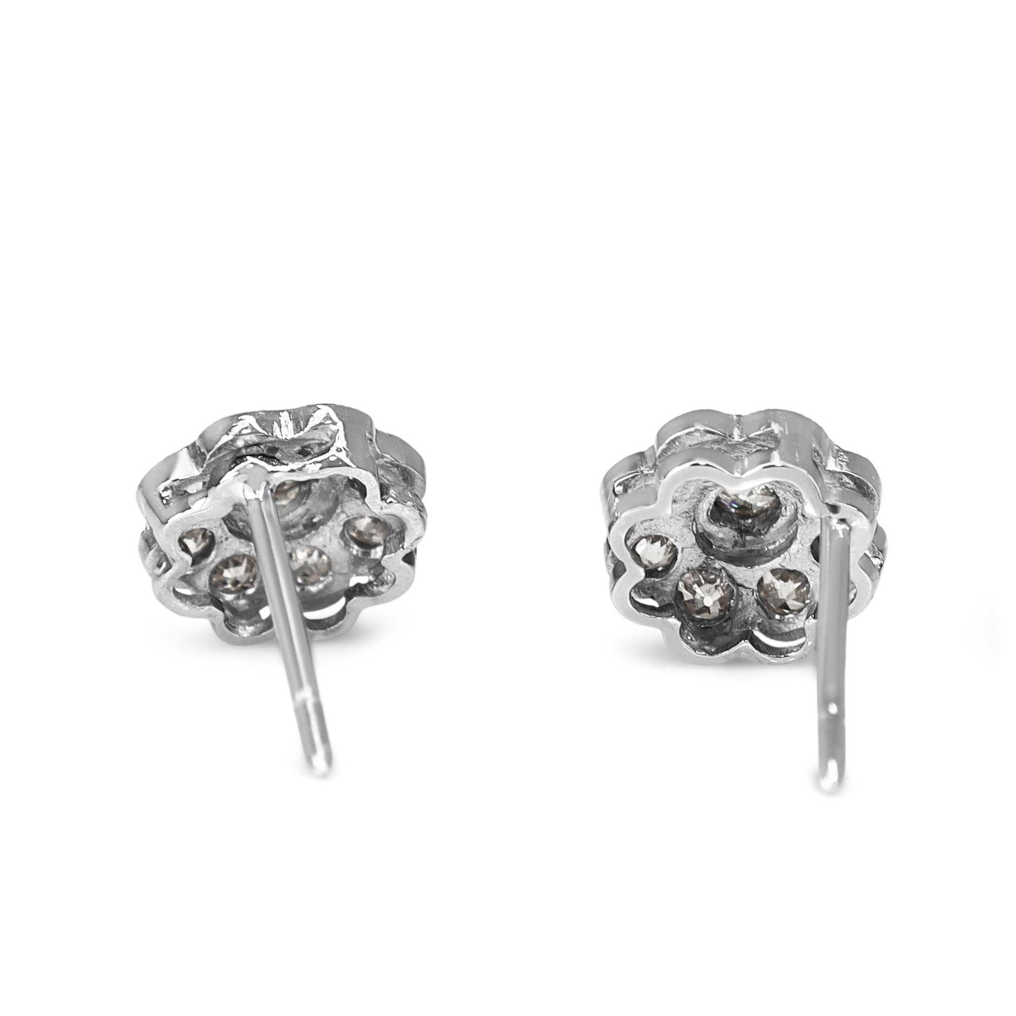18ct White Gold Antique Old Cut Diamond Daisy Stud Earrings
