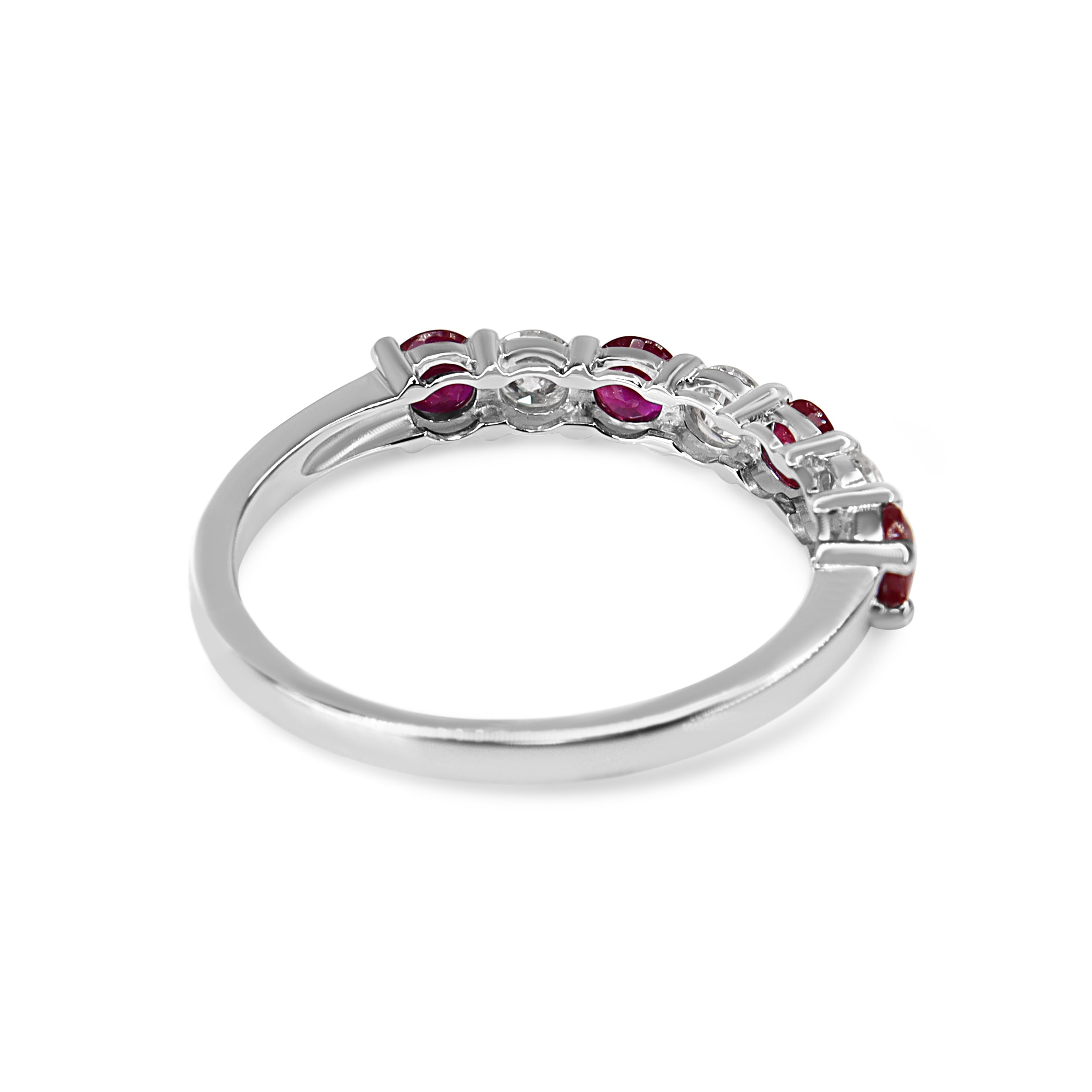 9ct White Gold Ruby and Diamond Shared Claw Band Ring