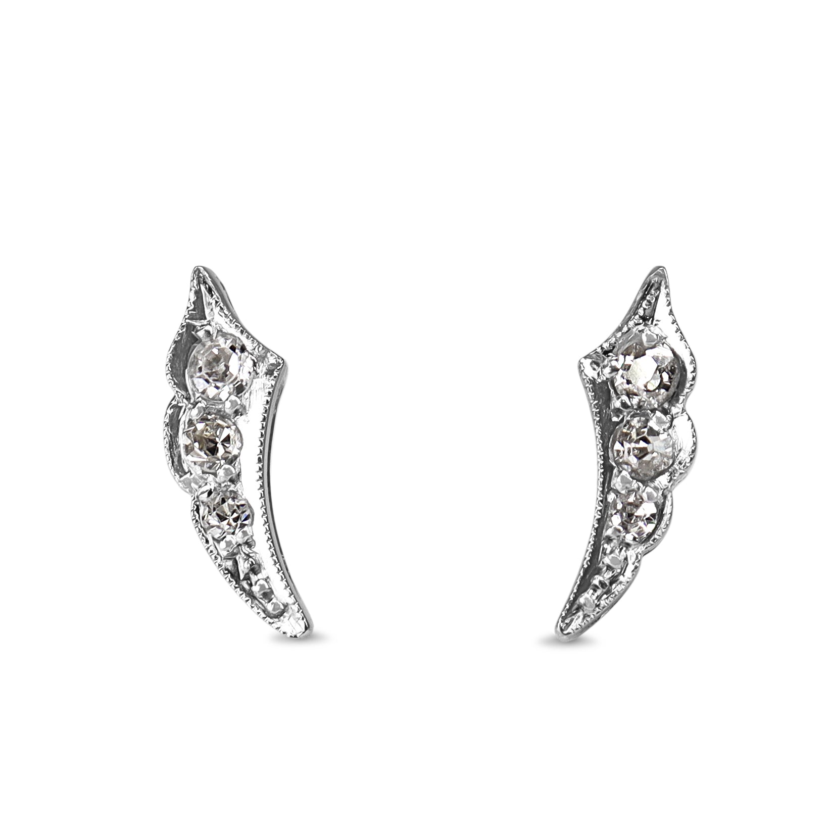 18ct White Gold Old Cut Diamond 'Wings' Climber Stud Earrings