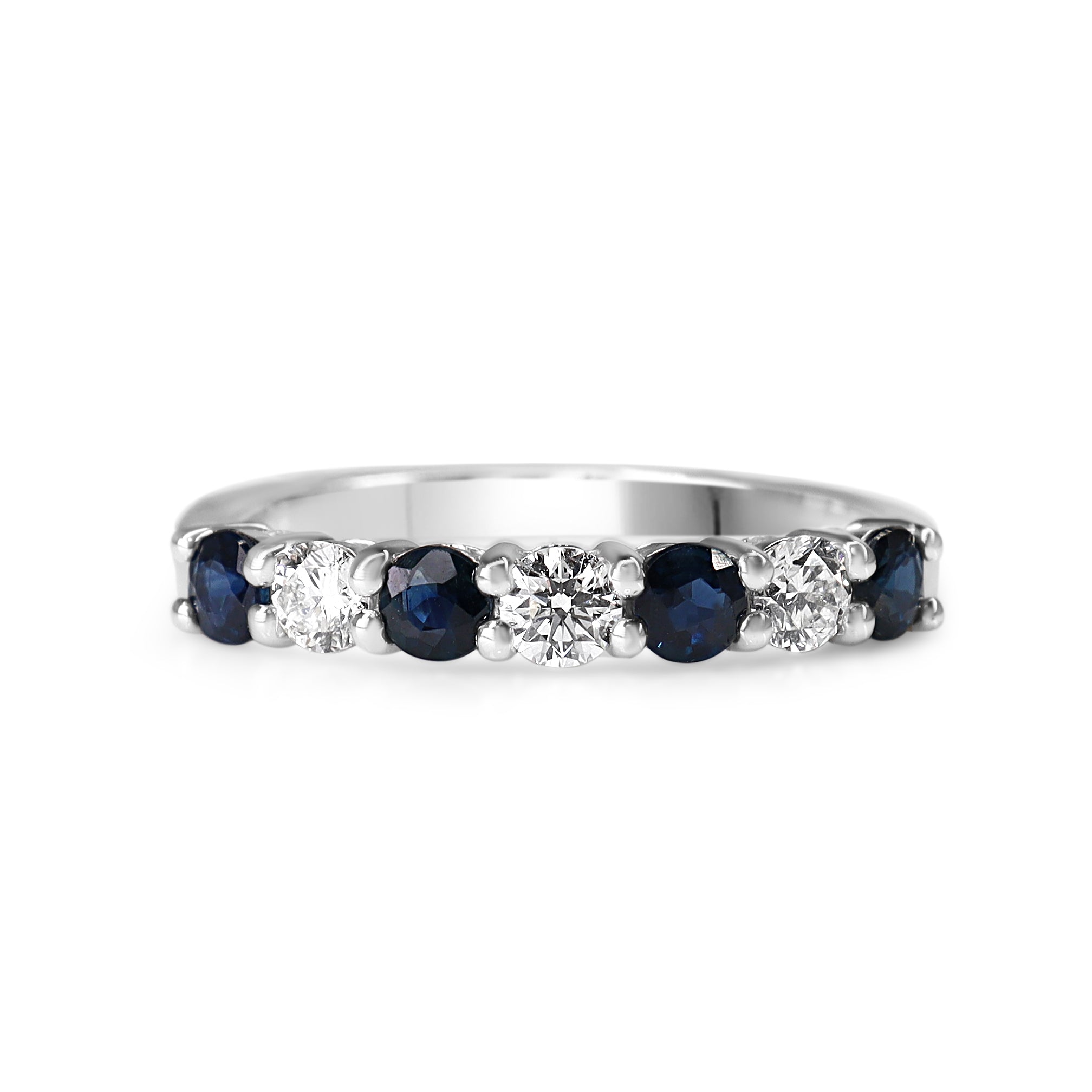 9ct White Gold Sapphire and Diamond Shared Claw Band Ring