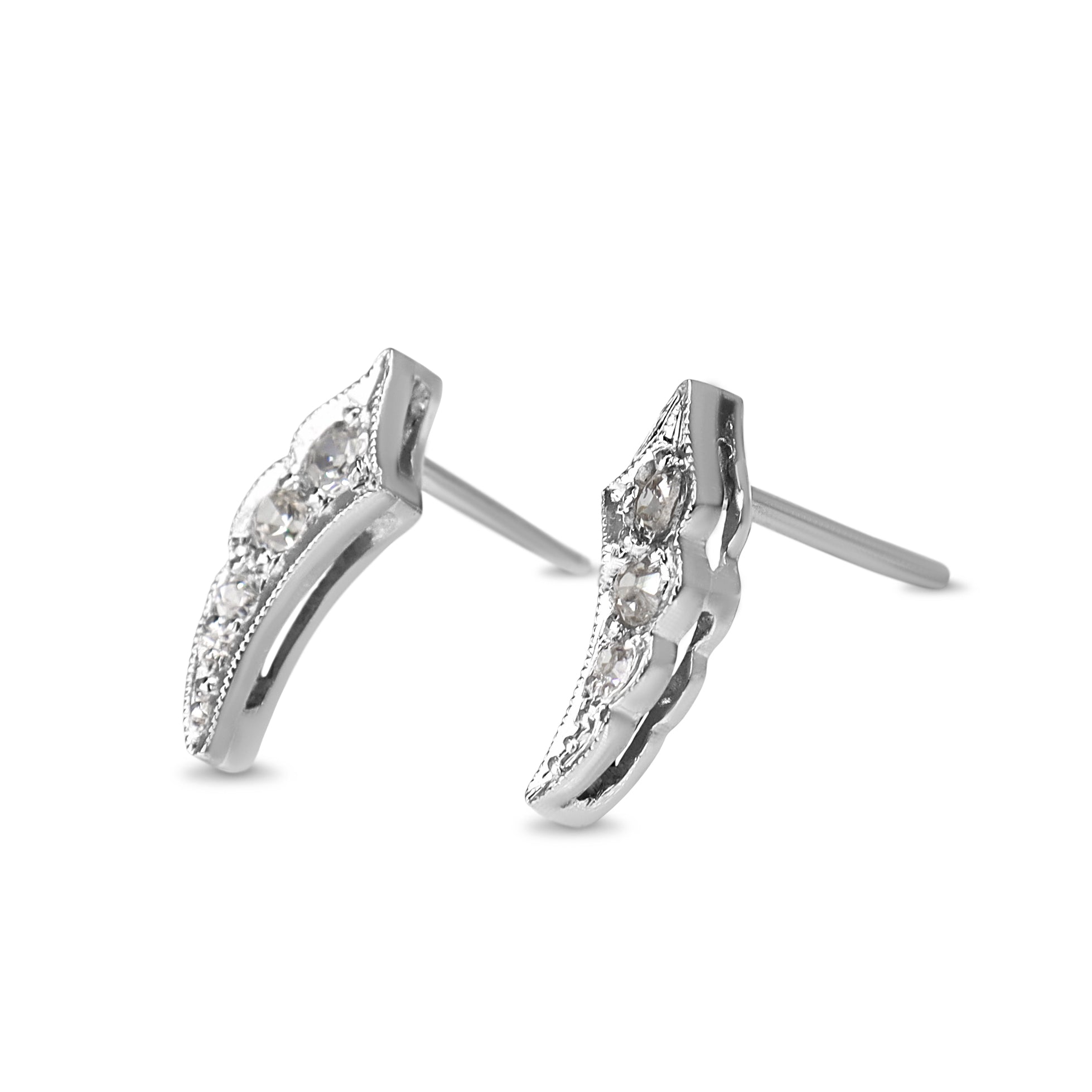 18ct White Gold Old Cut Diamond 'Wings' Climber Stud Earrings