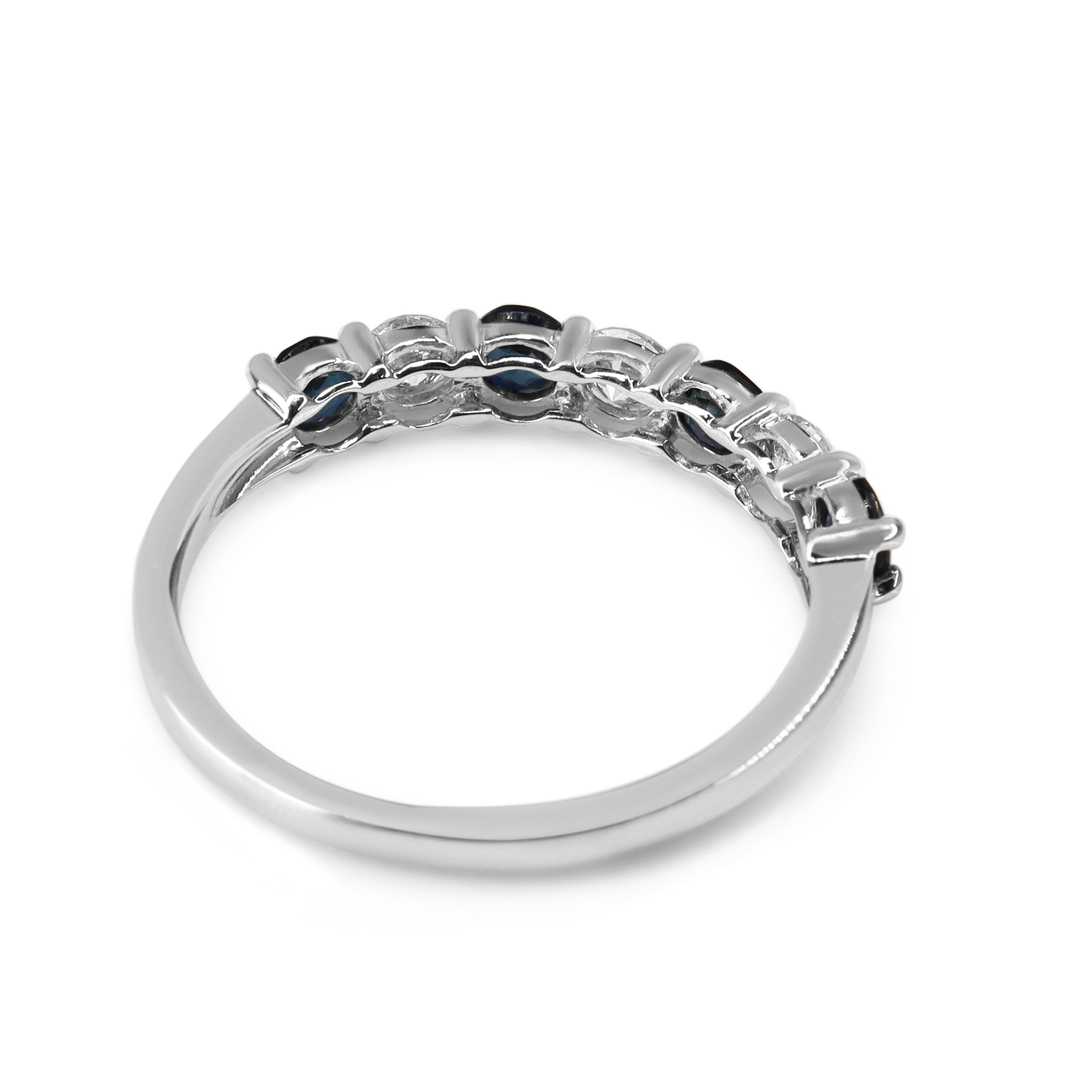 9ct White Gold Sapphire and Diamond Shared Claw Band Ring