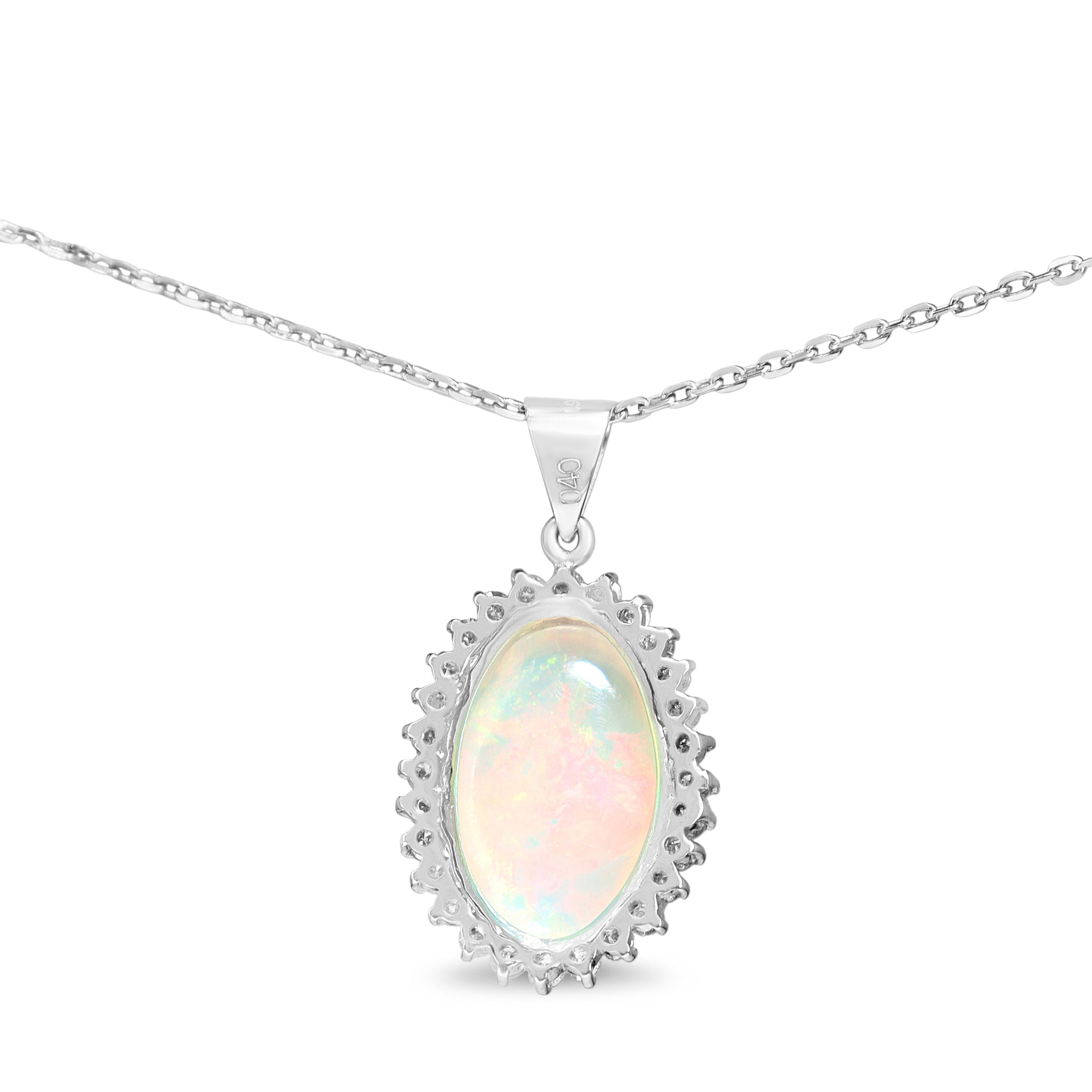 Platinum Opal and Diamond Halo Necklace