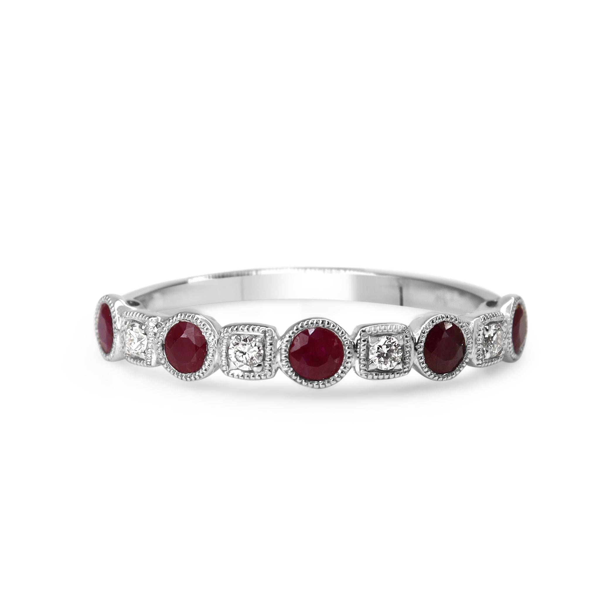 9ct White Gold Ruby and Diamond Band Ring