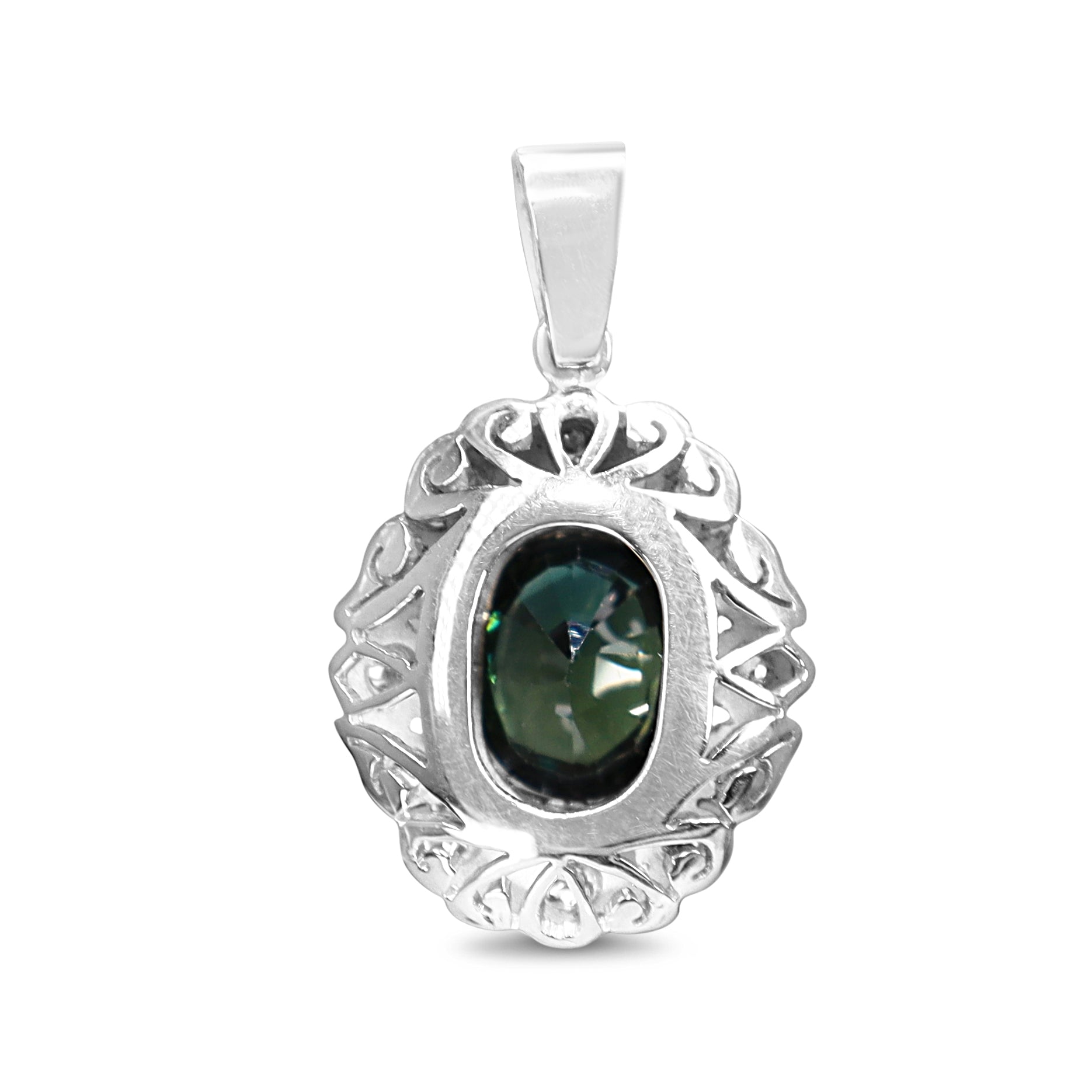 Palladium Sapphire and Diamond Vintage Pendant