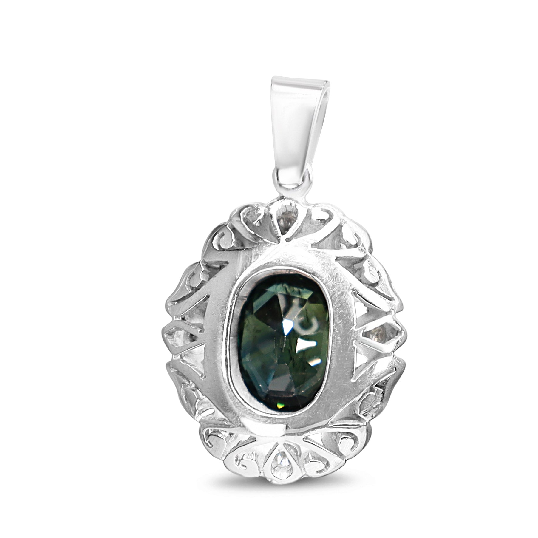 Palladium Sapphire and Diamond Vintage Pendant