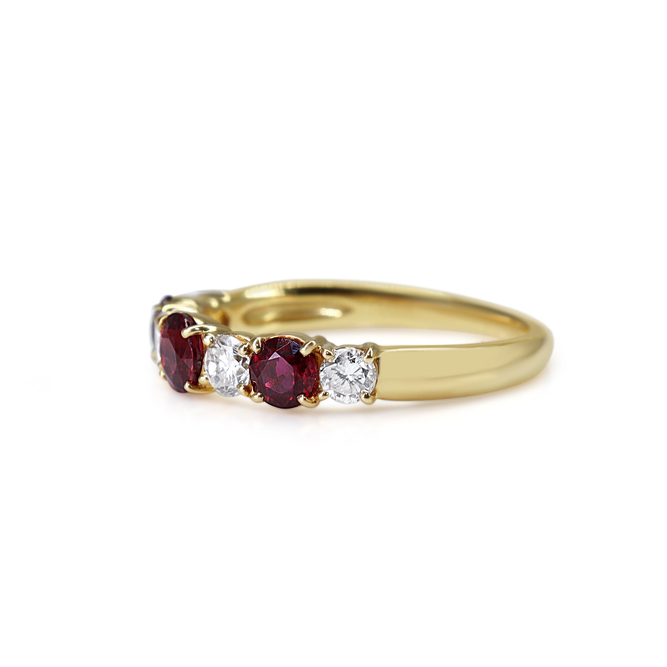 18ct Yellow Gold Ruby and Diamond 7 Stone Band Ring