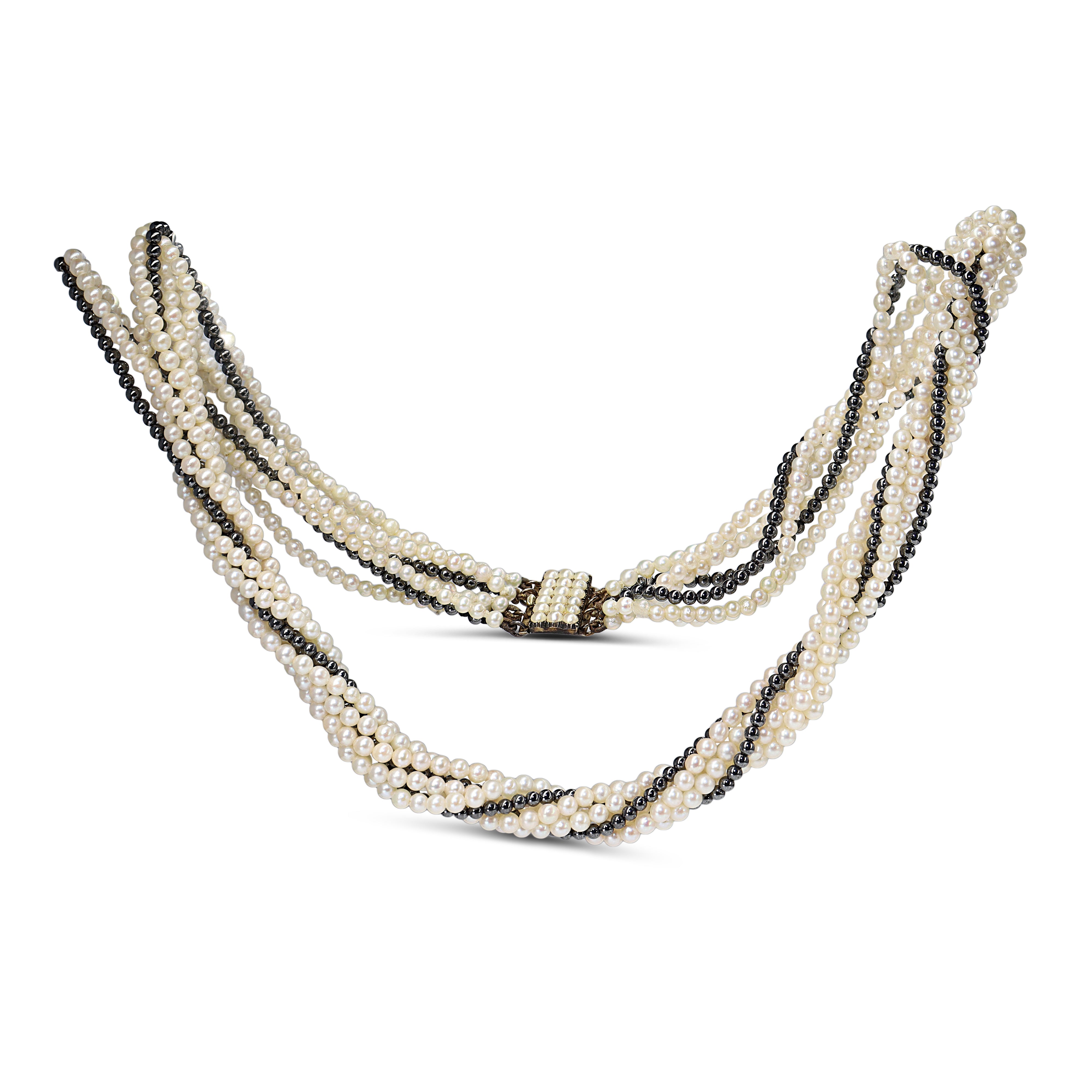 9ct Yellow Gold Vintage Seed Pearl and Hematite Necklace