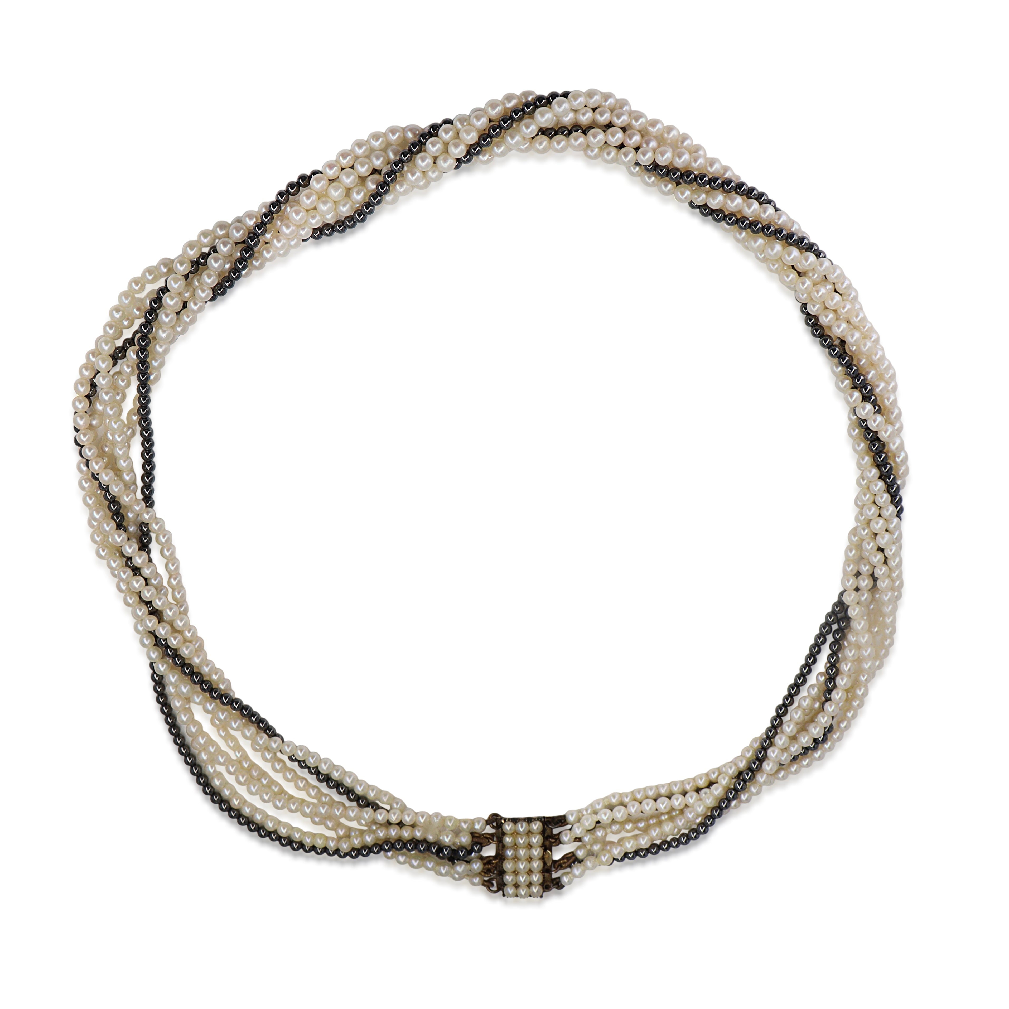 9ct Yellow Gold Vintage Seed Pearl and Hematite Necklace