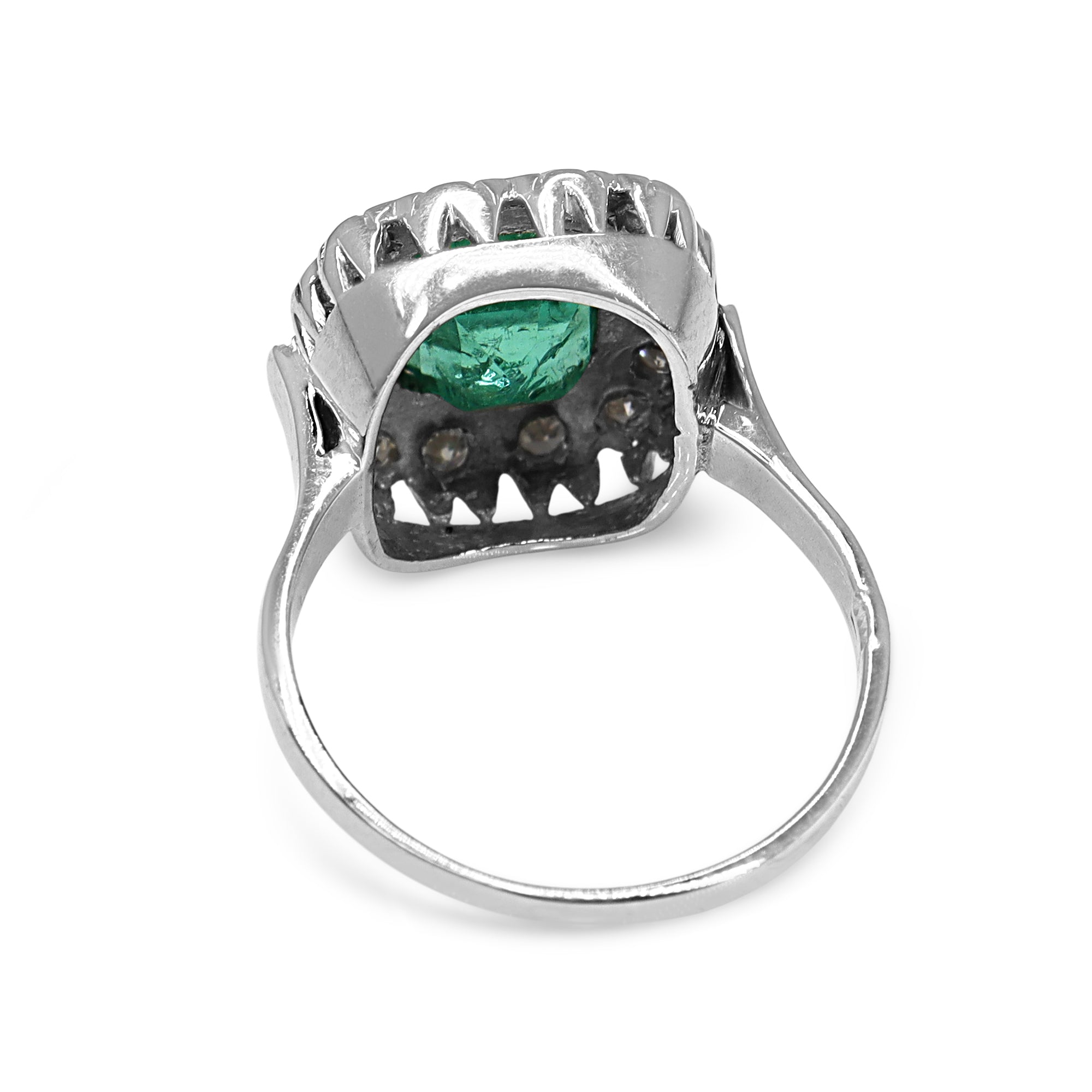 18ct and Platinum Emerald and Diamond Vintage Ring