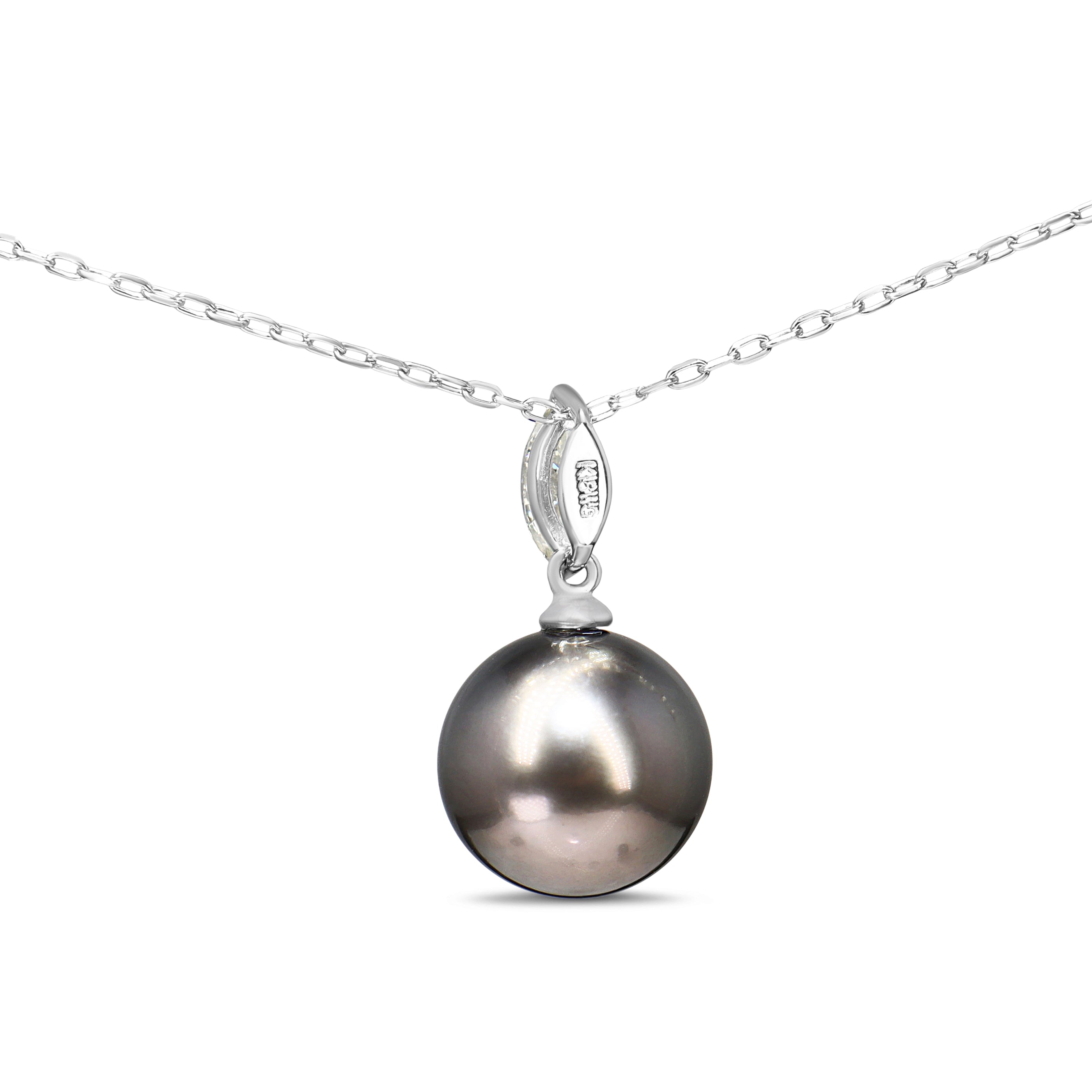 18ct White Gold 11.5mm Tahitian Pearl and Marquise Diamond Necklace