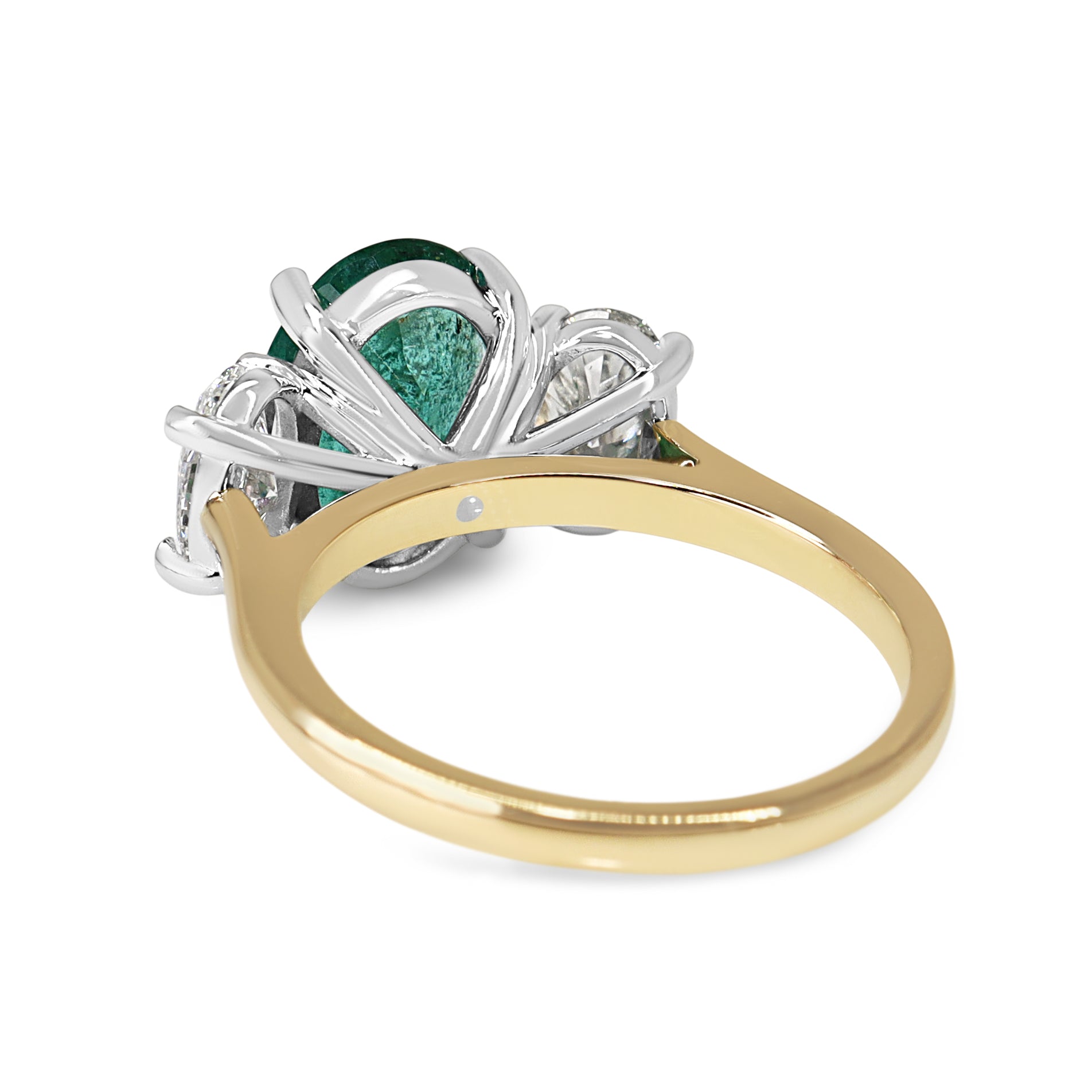 18ct Yellow and White Gold Oval Emerald and Diamond 3 Stone Ring
