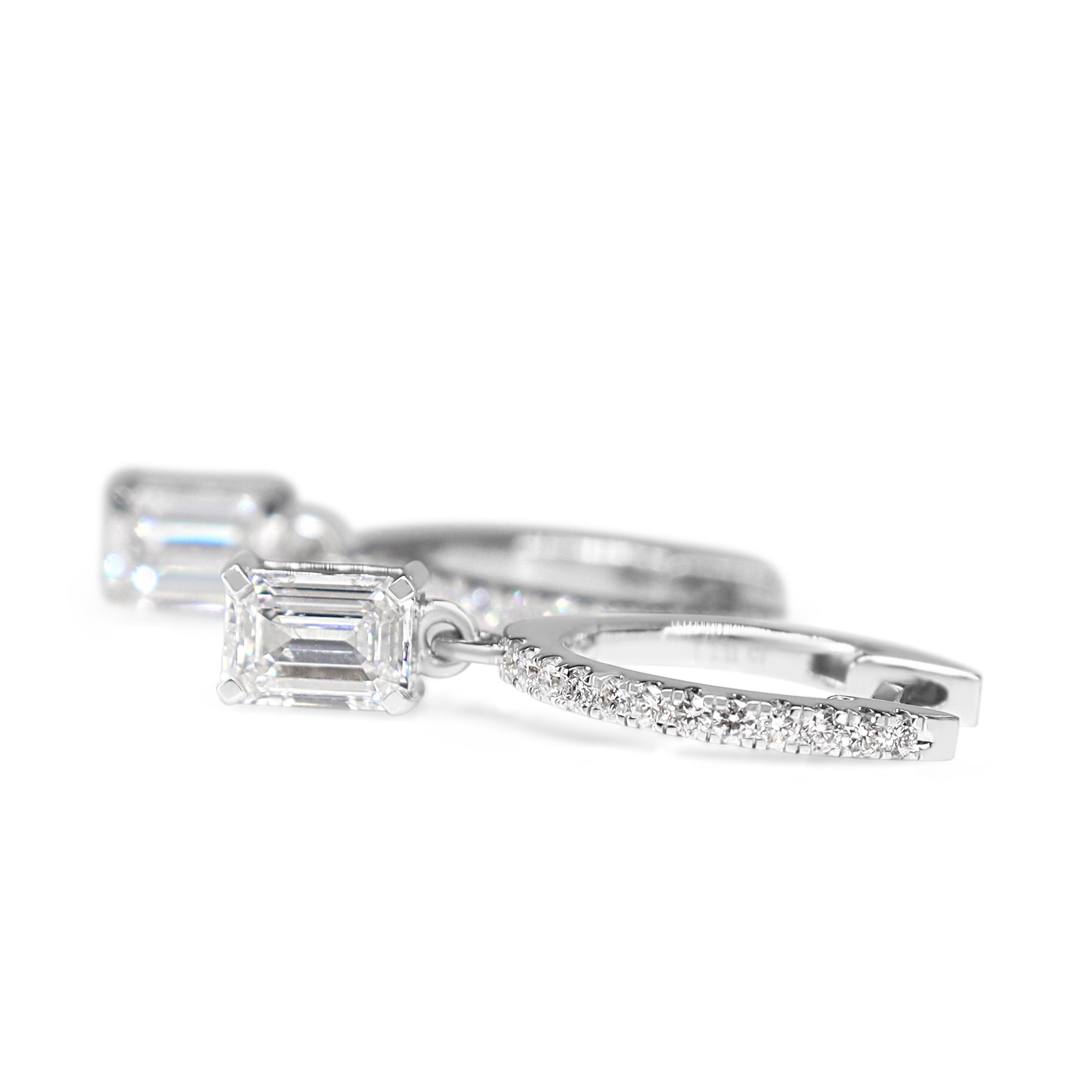 14ct White Gold Lab Grown Emerald Cut Diamond Drop Earrings