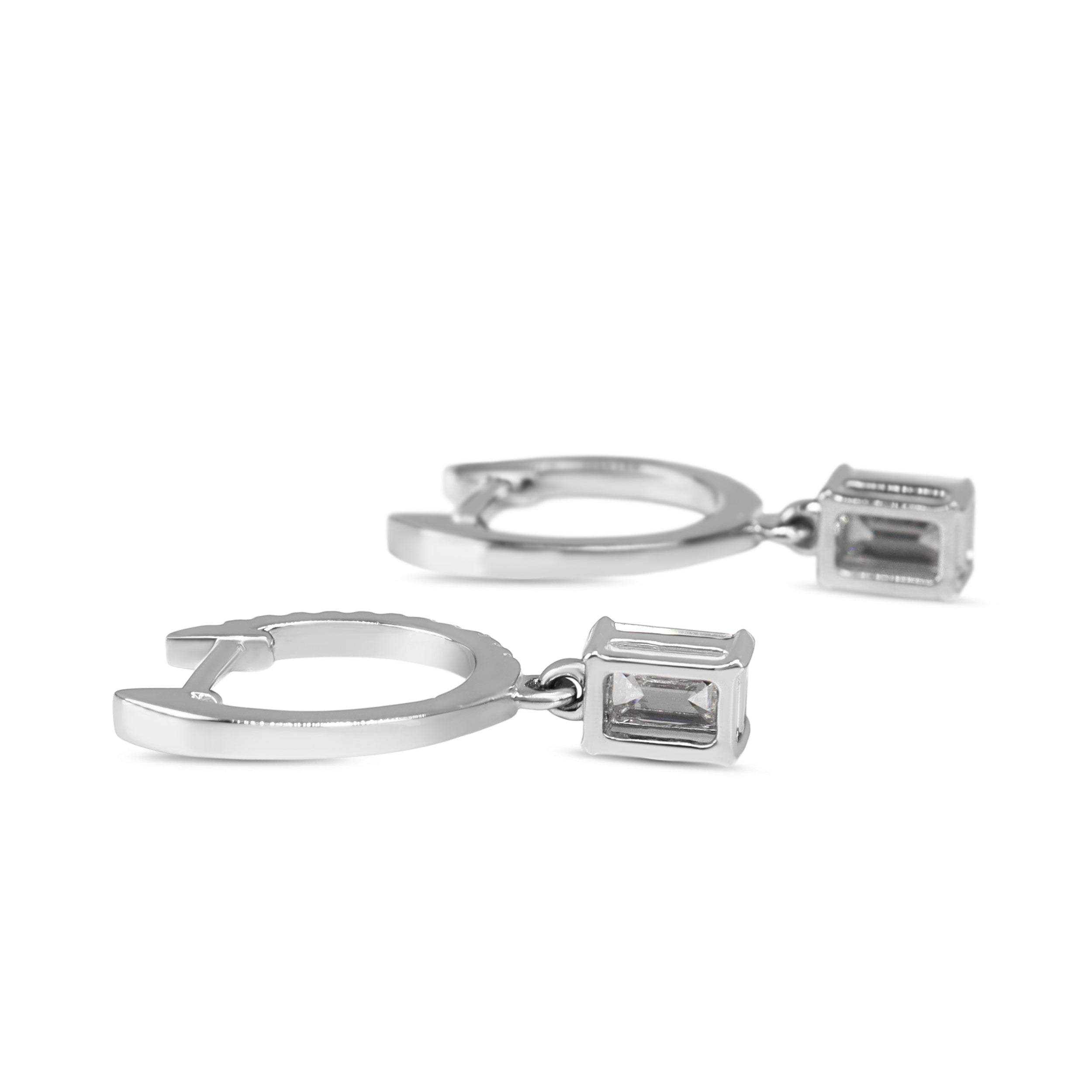 14ct White Gold Lab Grown Emerald Cut Diamond Drop Earrings