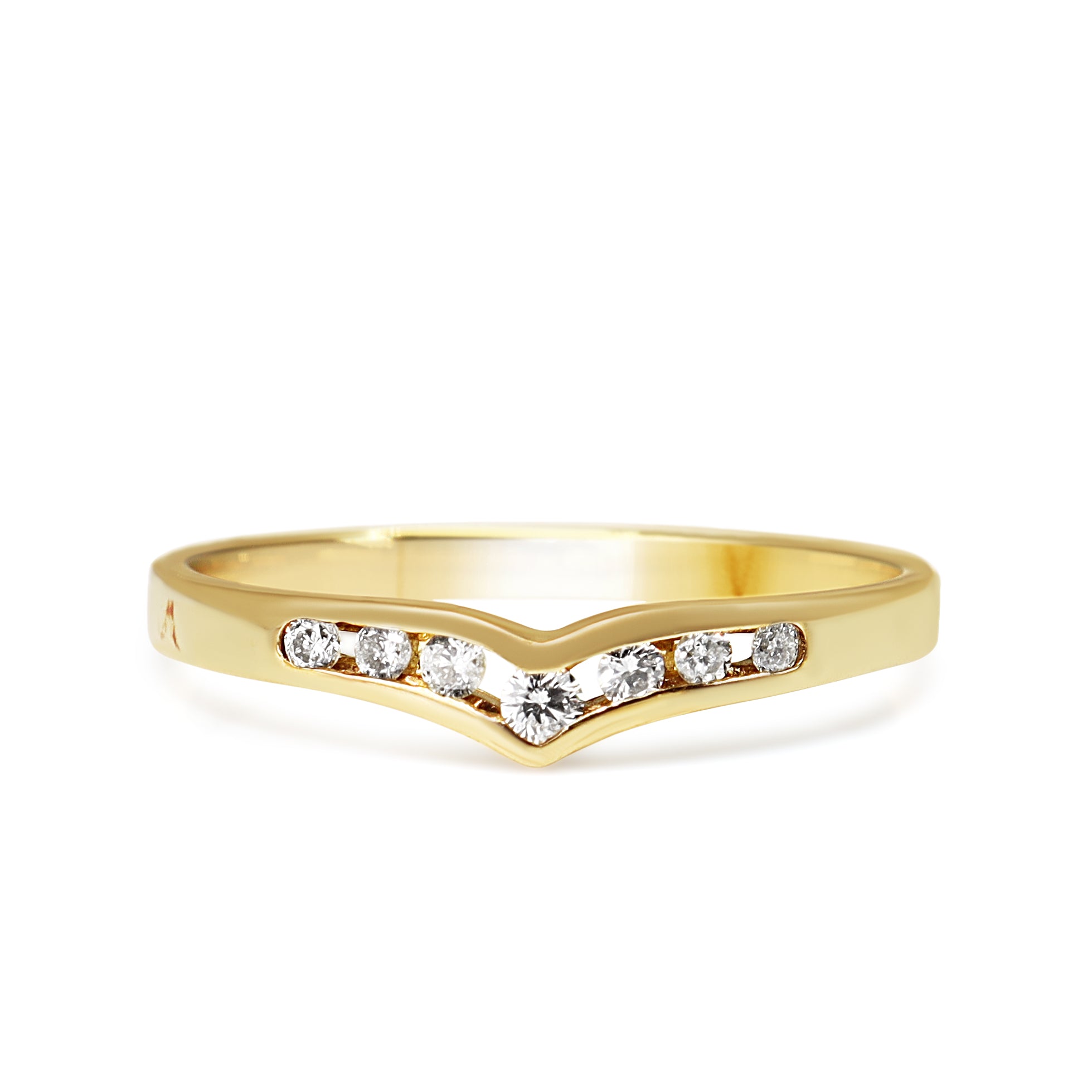 9ct Yellow Gold V Shaped Diamond Channel Set Band Ring