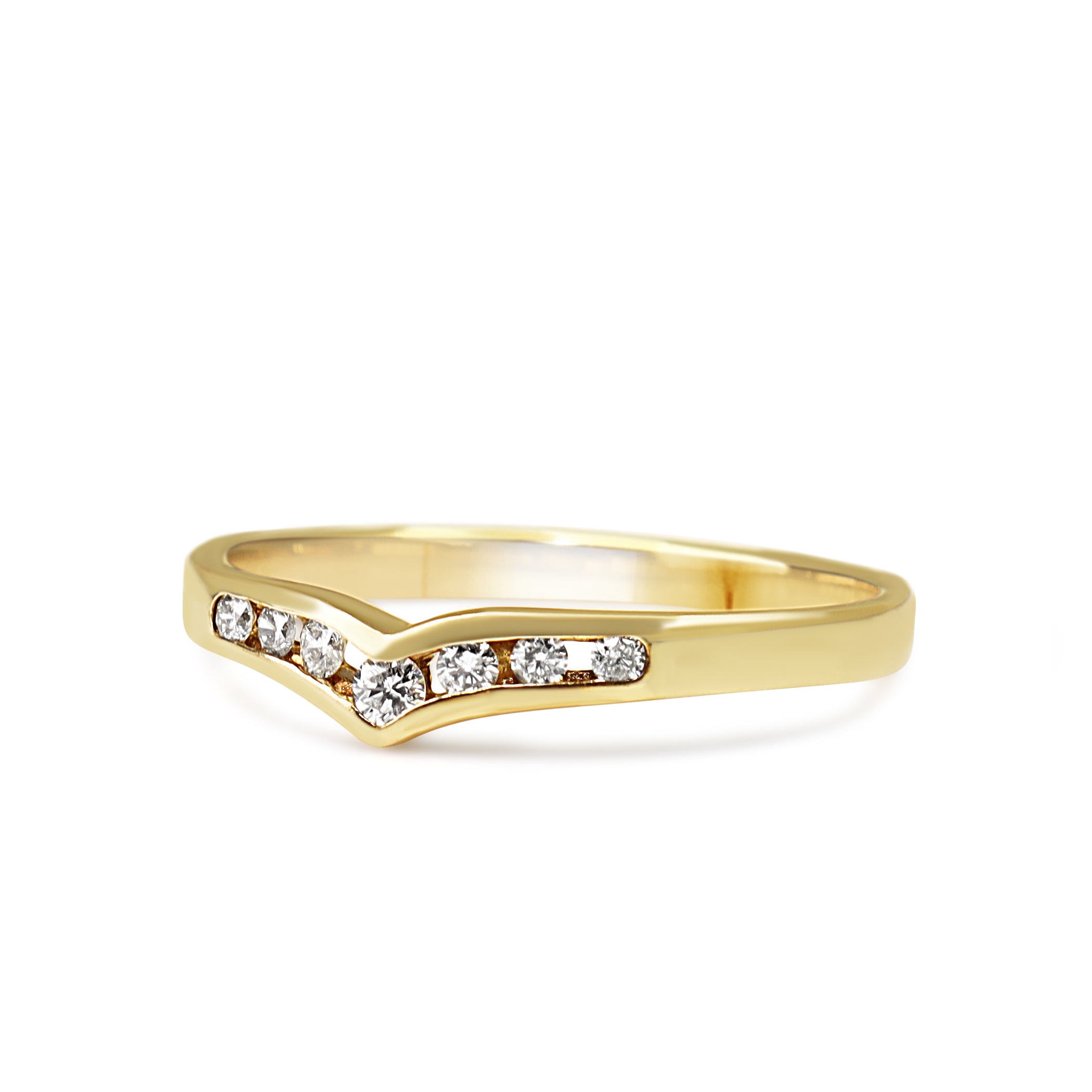 9ct Yellow Gold V Shaped Diamond Channel Set Band Ring