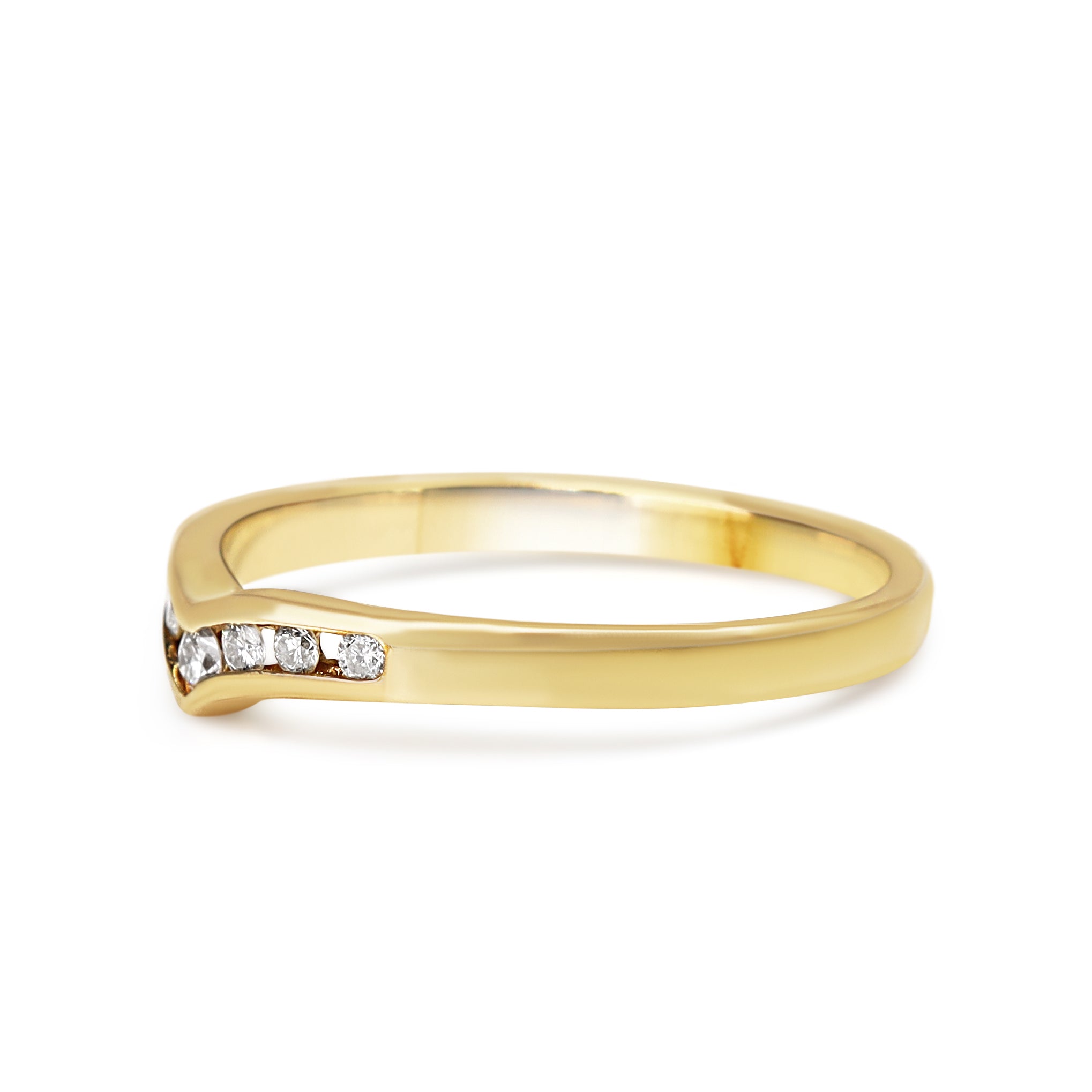 9ct Yellow Gold V Shaped Diamond Channel Set Band Ring