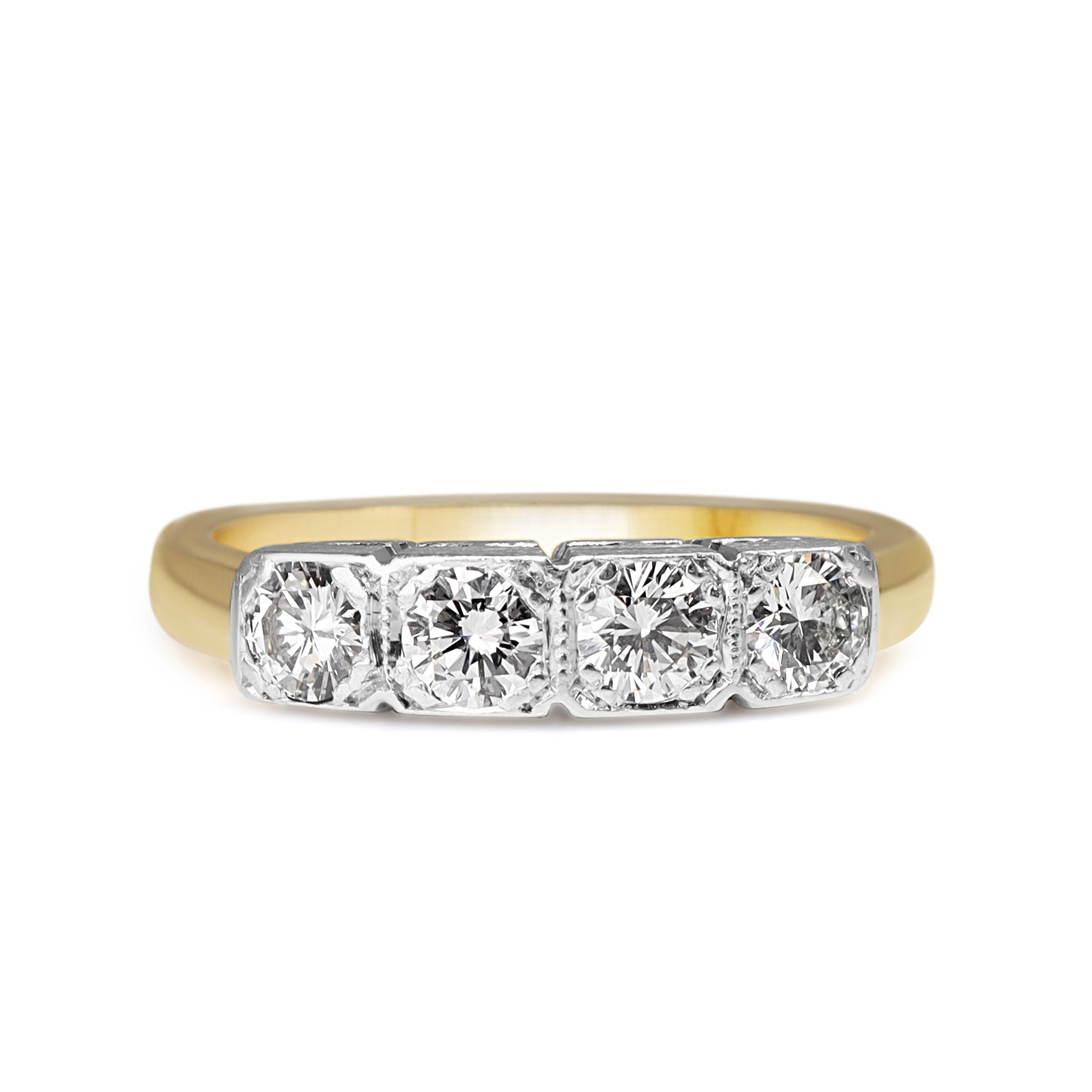 18ct Yellow and White Gold Vintage Style 4 Stone Diamond Ring