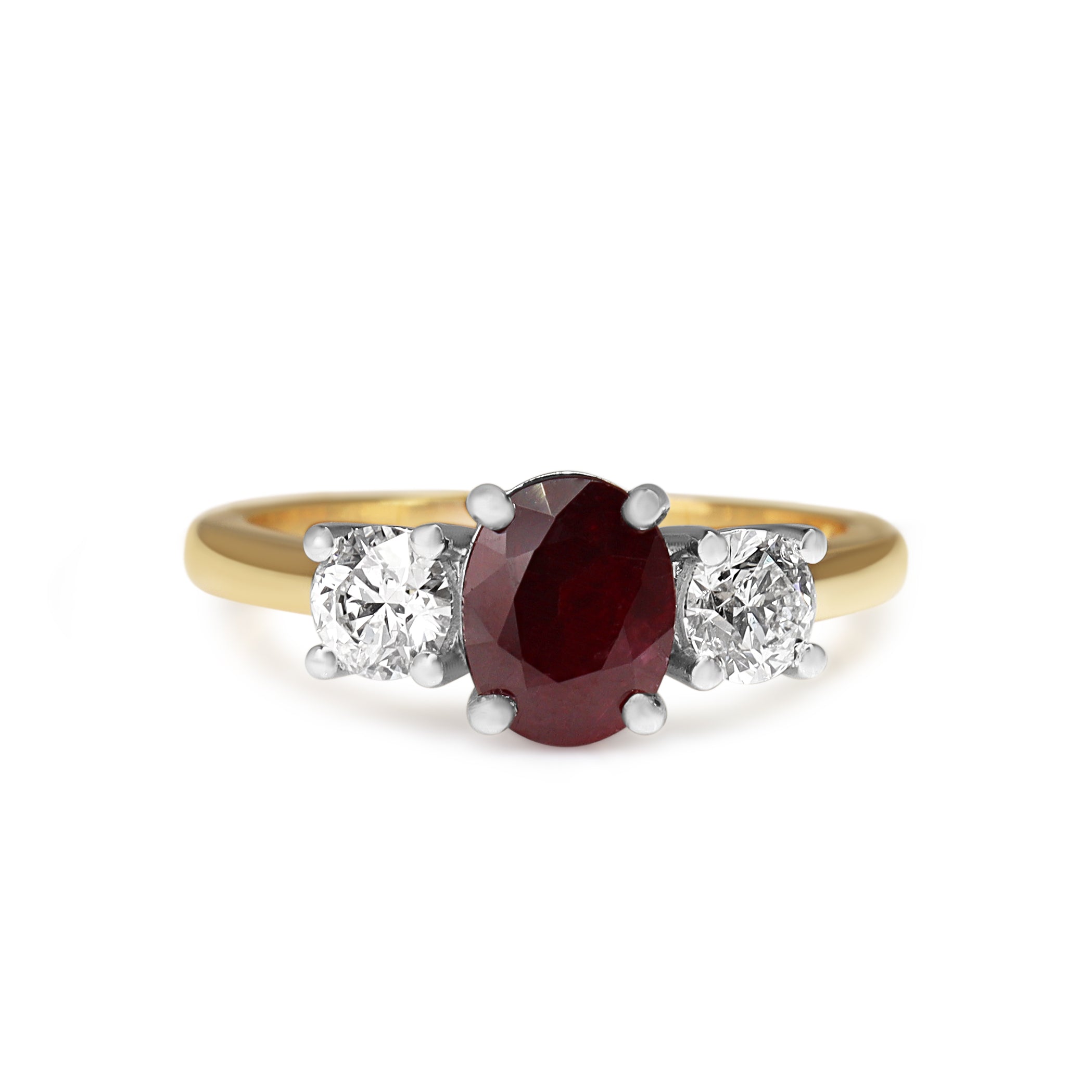 18ct Yellow and White Gold Ruby and Diamond 3 Stone Ring