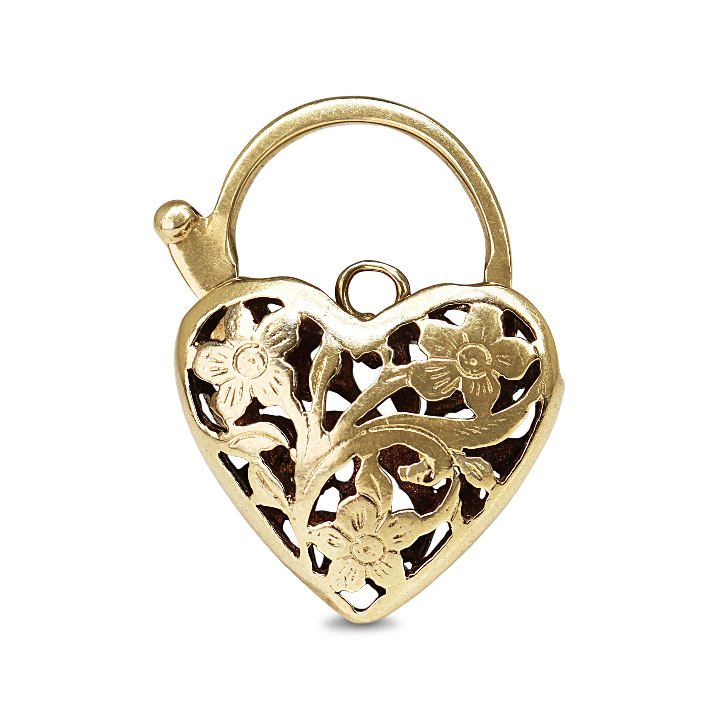 9ct Yellow Gold Filigree Heart Padlock Clasp